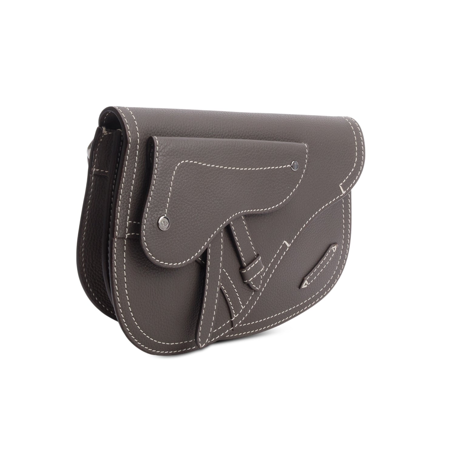 Christian Dior x KAWS 2022 Taupe Grained Calfskin Saddle Pouch