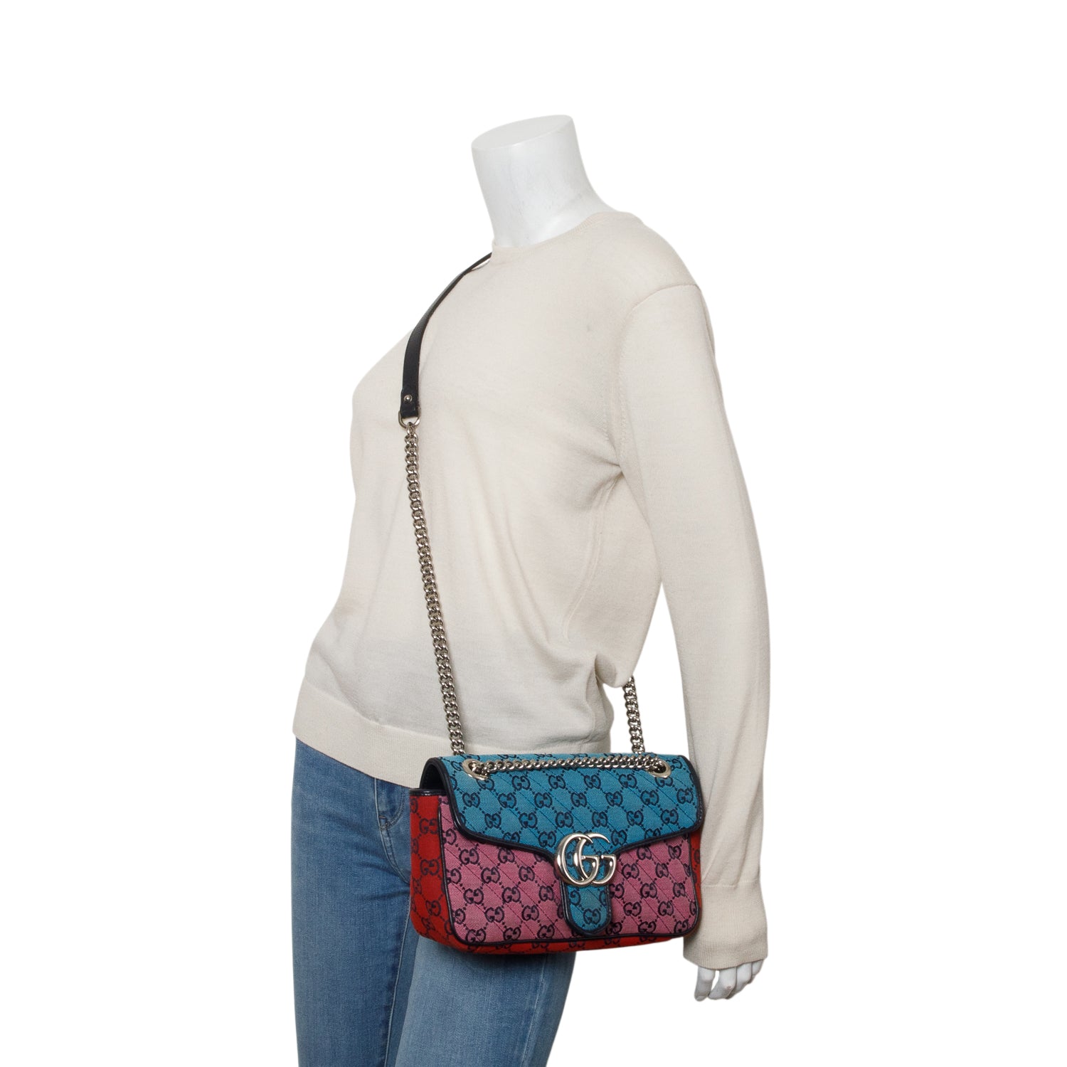 Gucci Multicolor Monogram Matelasse Diagonal Small GG Marmont Shoulder Bag w/ Box