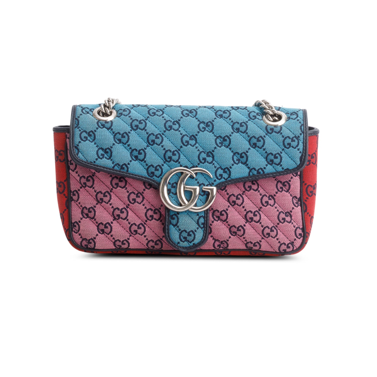 Gucci Multicolor Monogram Matelasse Diagonal Small GG Marmont Shoulder Bag w/ Box