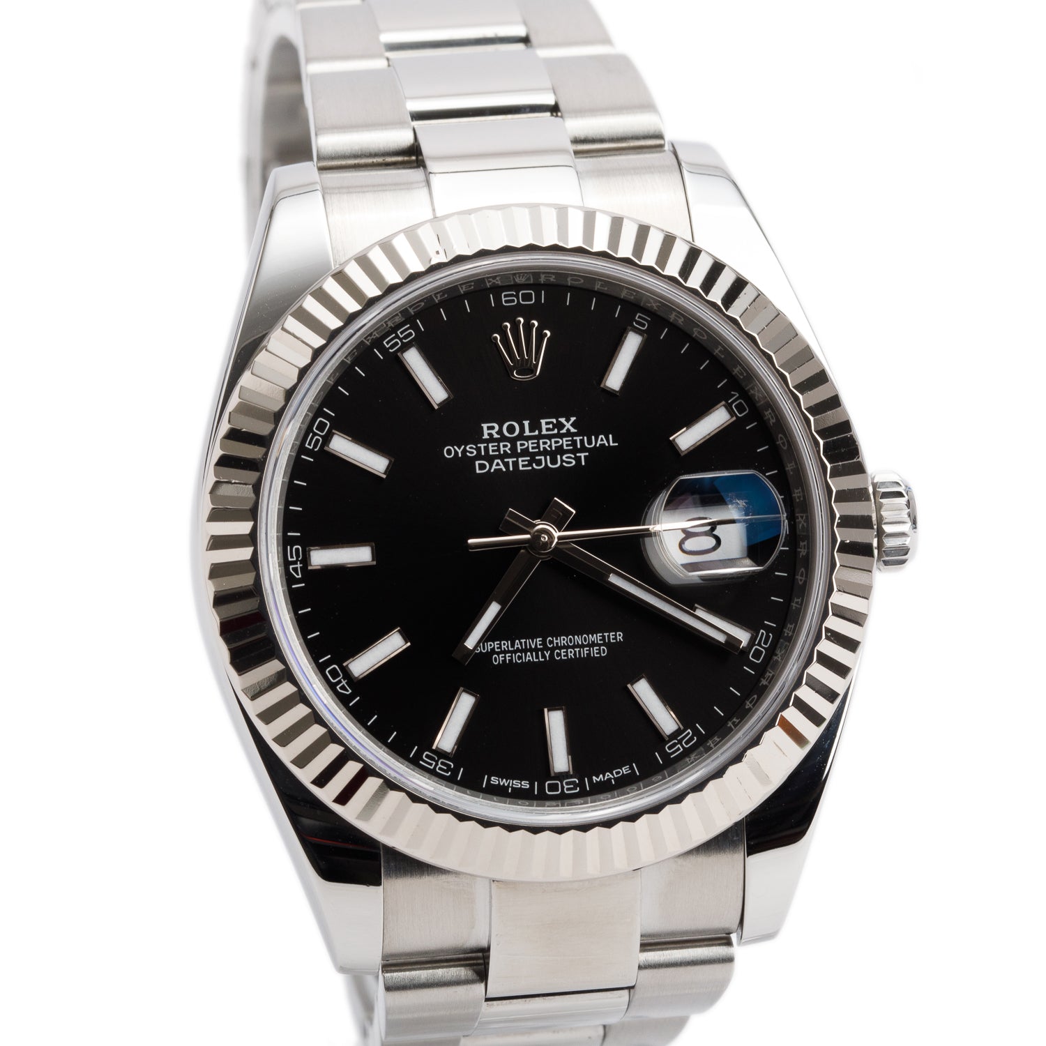 Rolex Stainless Steel Oyster Perpetual Datejust 41 MM Watch Black Dial 126334