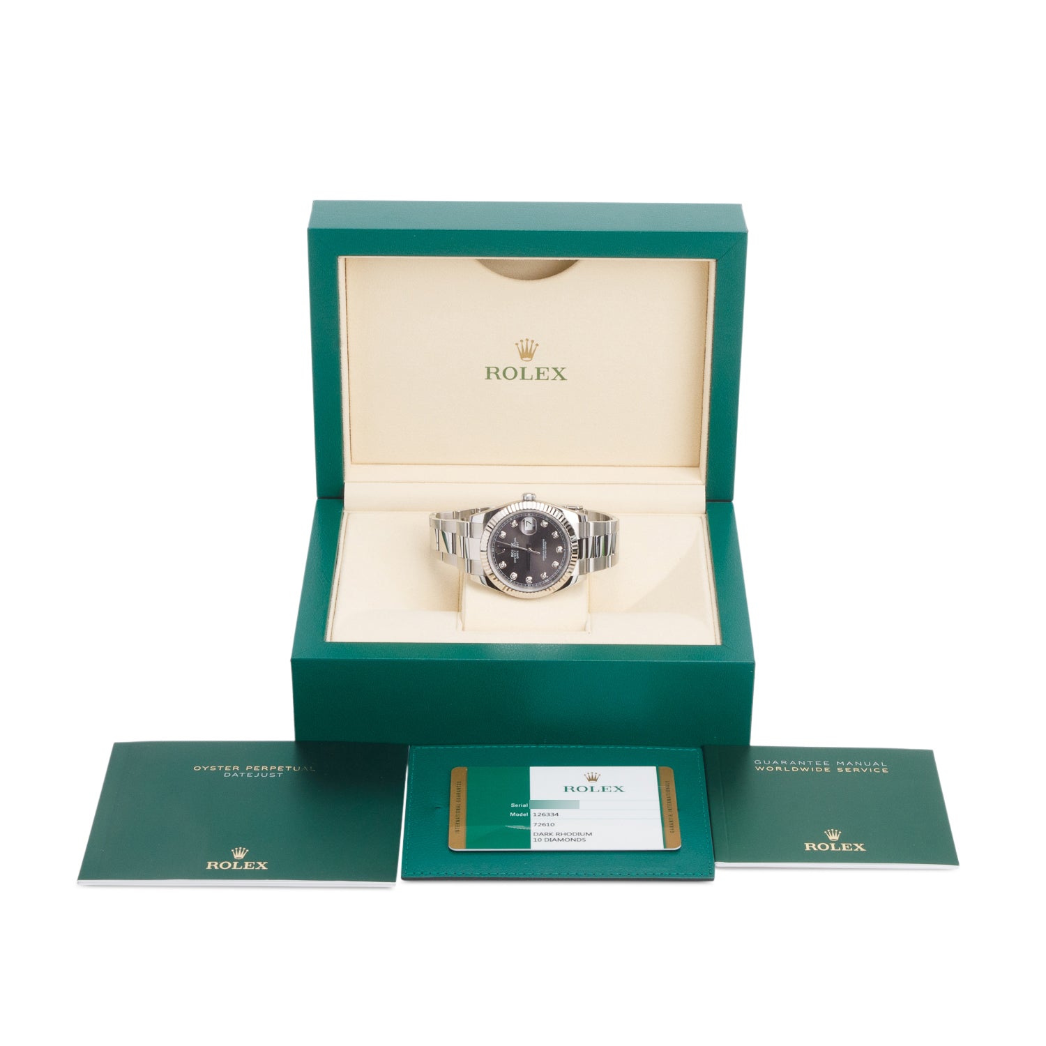 Rolex Stainless Steel Oyster Perpetual Datejust 41 MM Watch Grey Diamond Dial 126334 w/ Box & Papers
