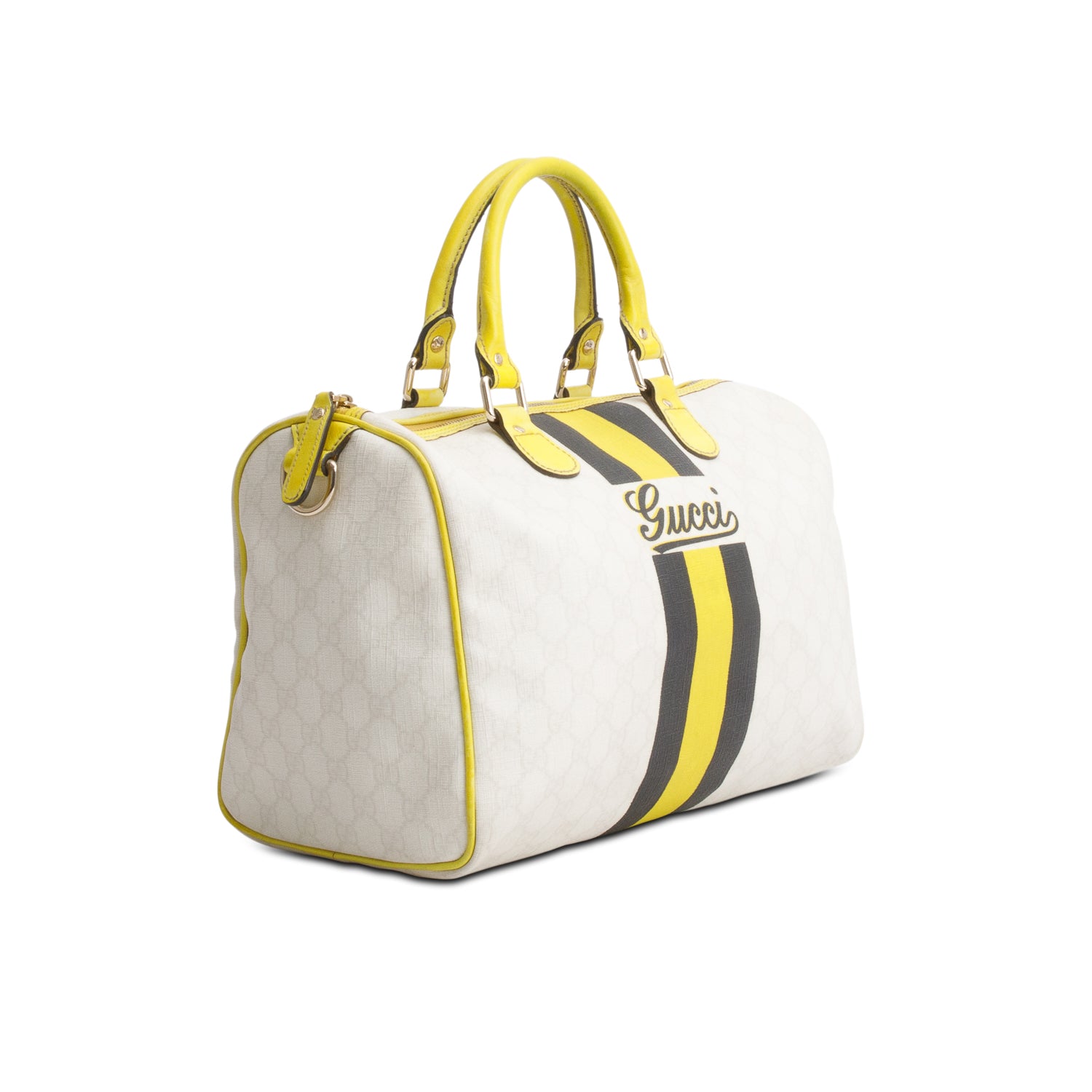 Gucci Multicolor GG Plus Mongram Web Strip Medium Joy Boston Bag
