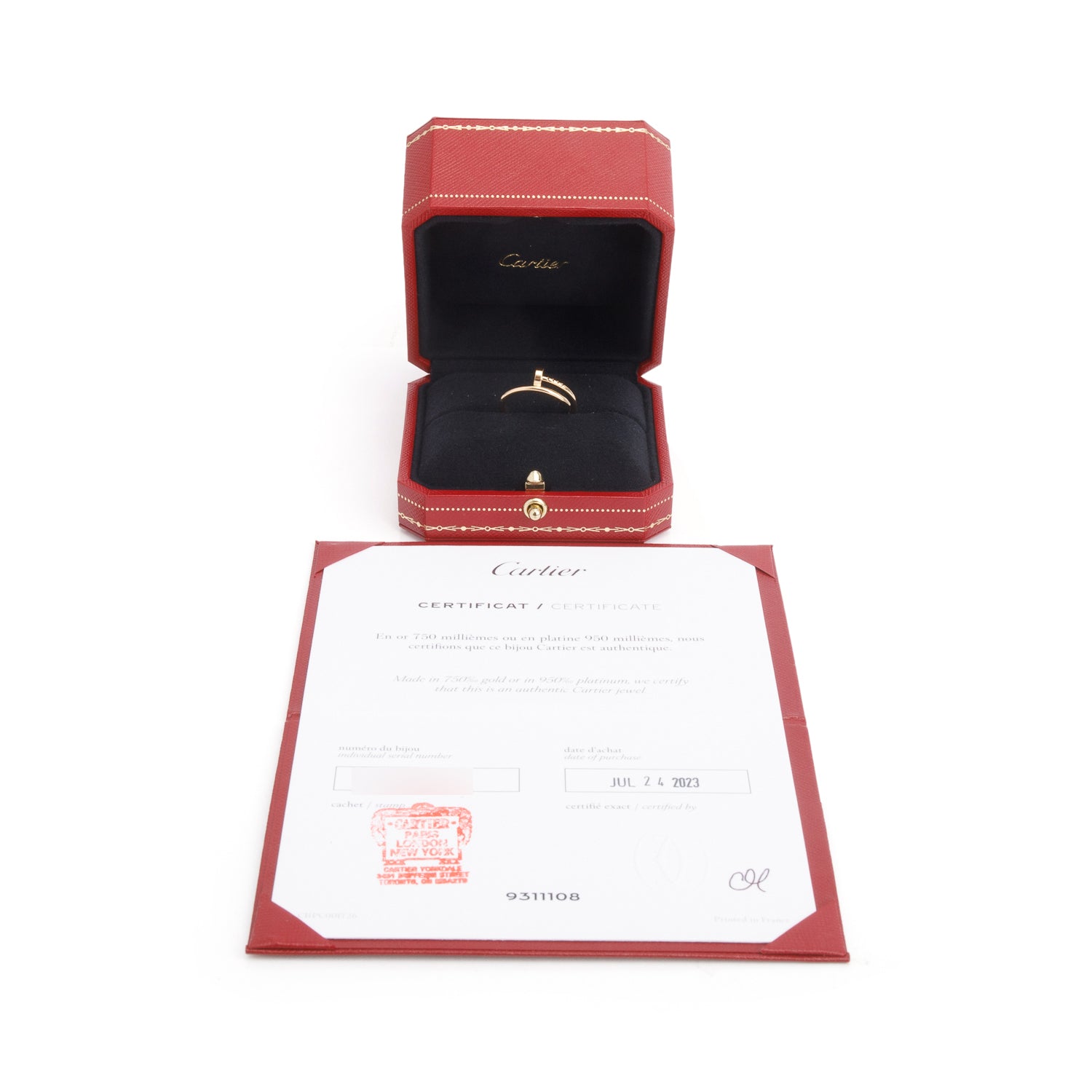 Cartier 2023 18k Yellow Gold Juste Un Clou Ring, Small Model, Size 54 6.75 w/ Box, Receipt & Certificate