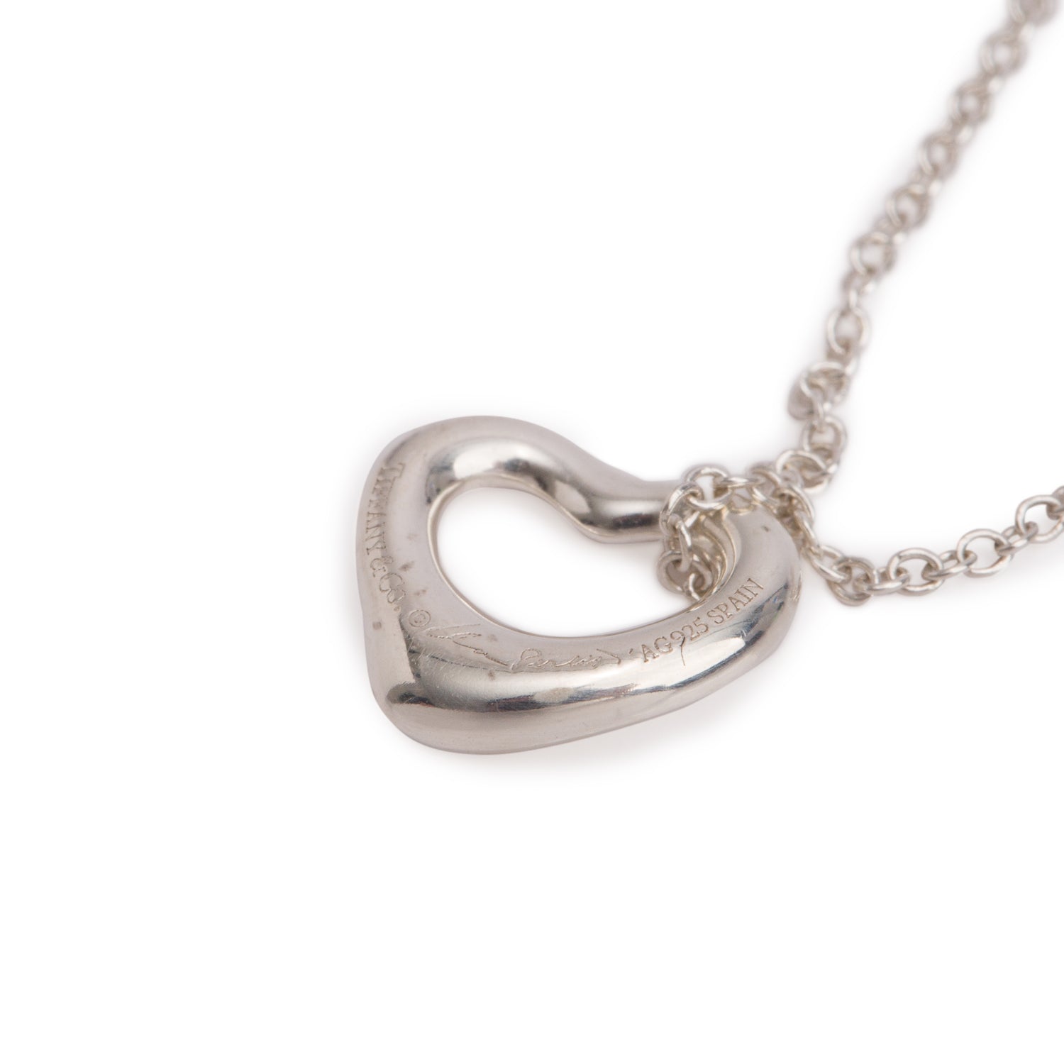 Tiffany & Co. Elsa Peretti Sterling Silver Mini Open Heart Pendant Necklace, 11 MM