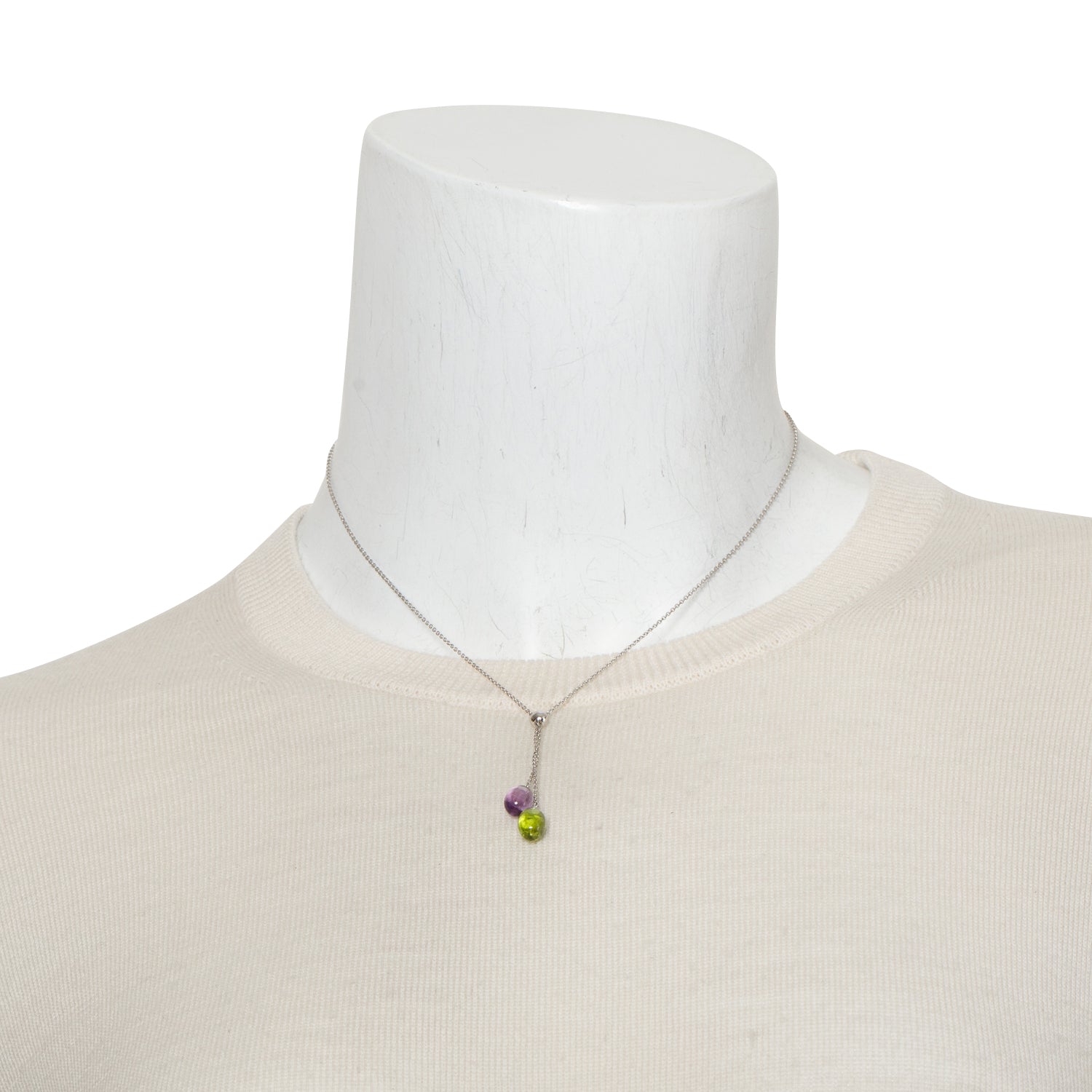 Tiffany & Co. 18k White Gold Amethyst & Peridot Rainbow Drop Pendant Necklace w/ Box