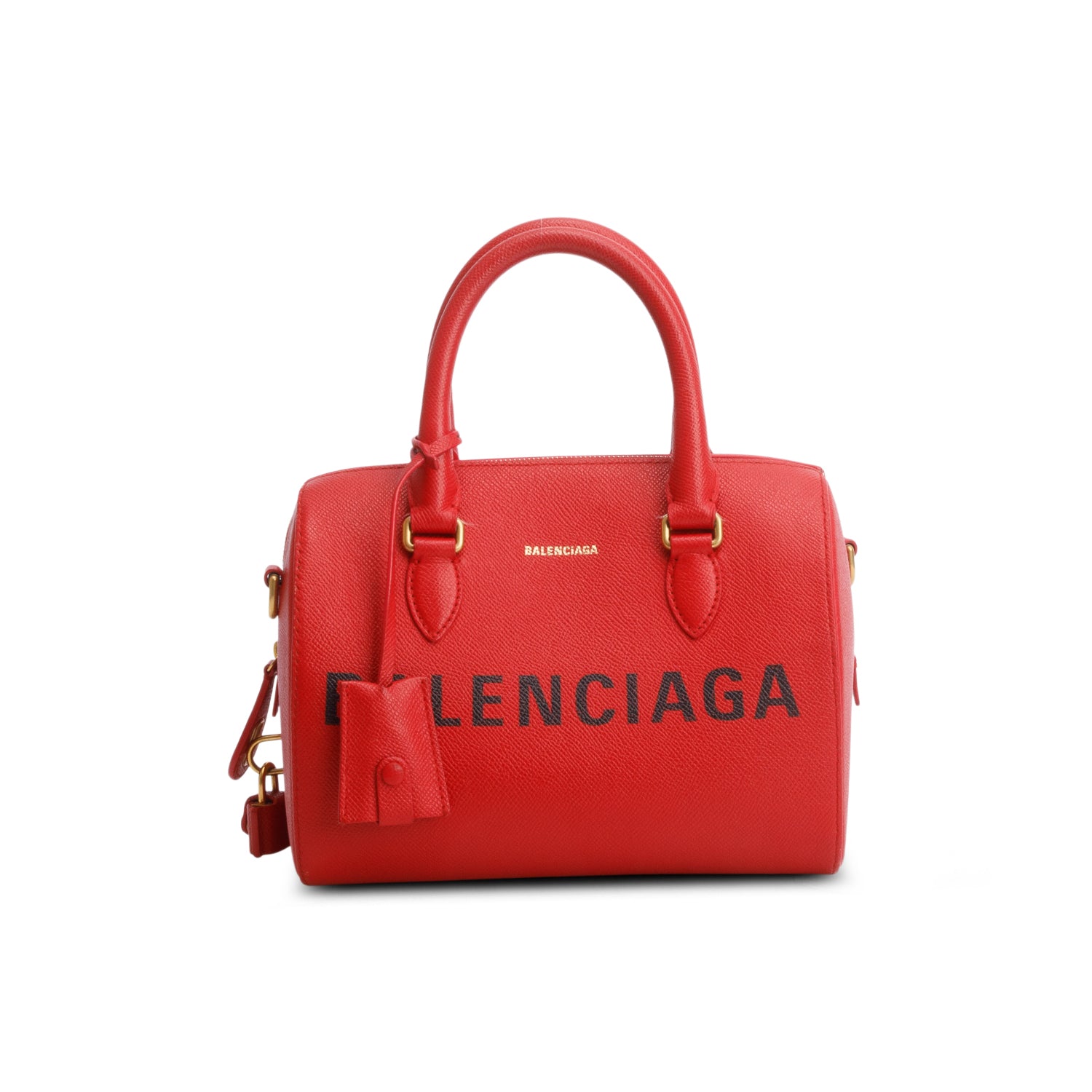 Balenciaga Red Signature Grained Calfskin Logo S Ville Bowling Bag w/ Strap