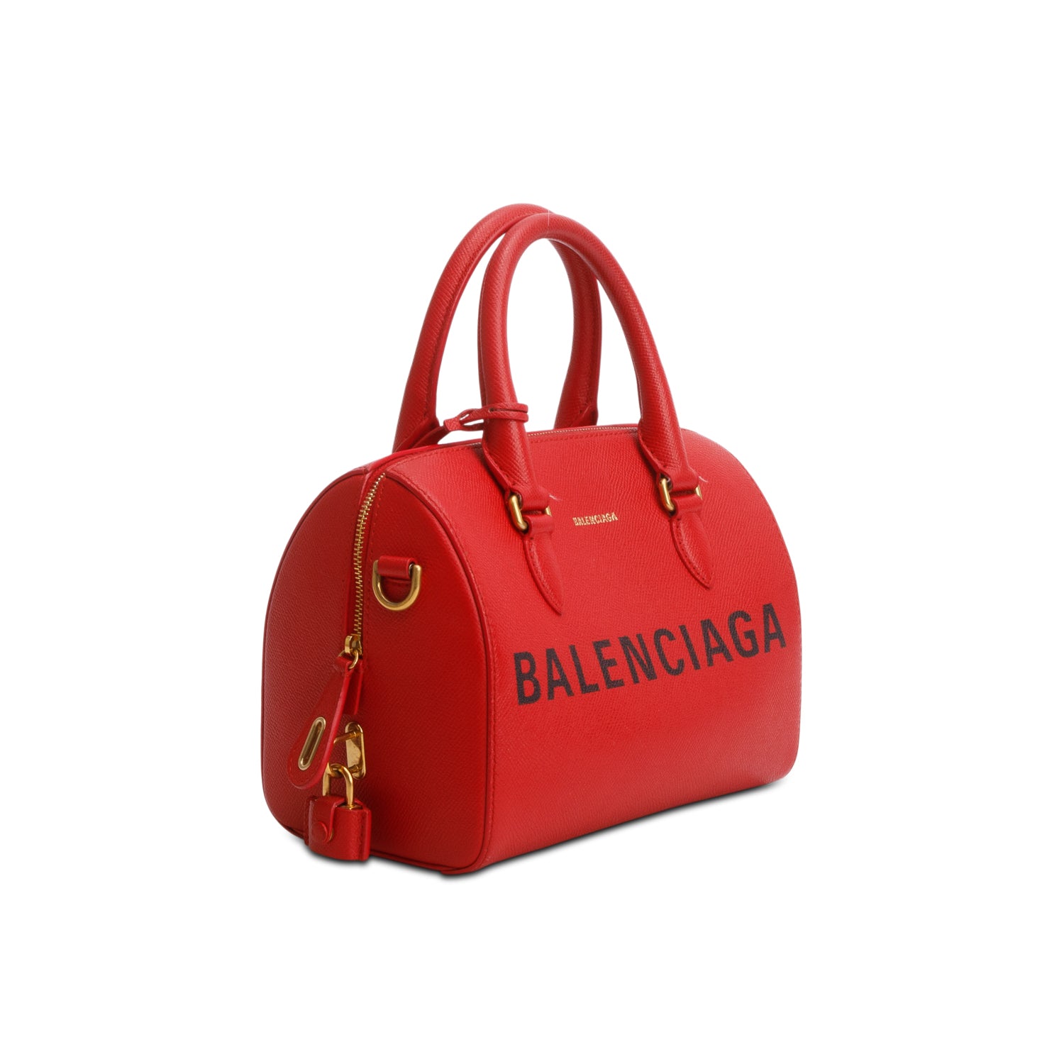 Balenciaga Red Signature Grained Calfskin Logo S Ville Bowling Bag w/ Strap