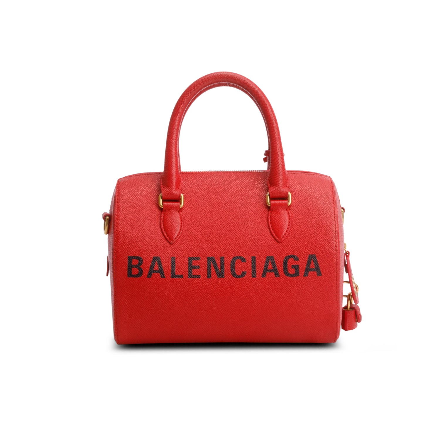 Balenciaga Red Signature Grained Calfskin Logo S Ville Bowling Bag w/ Strap