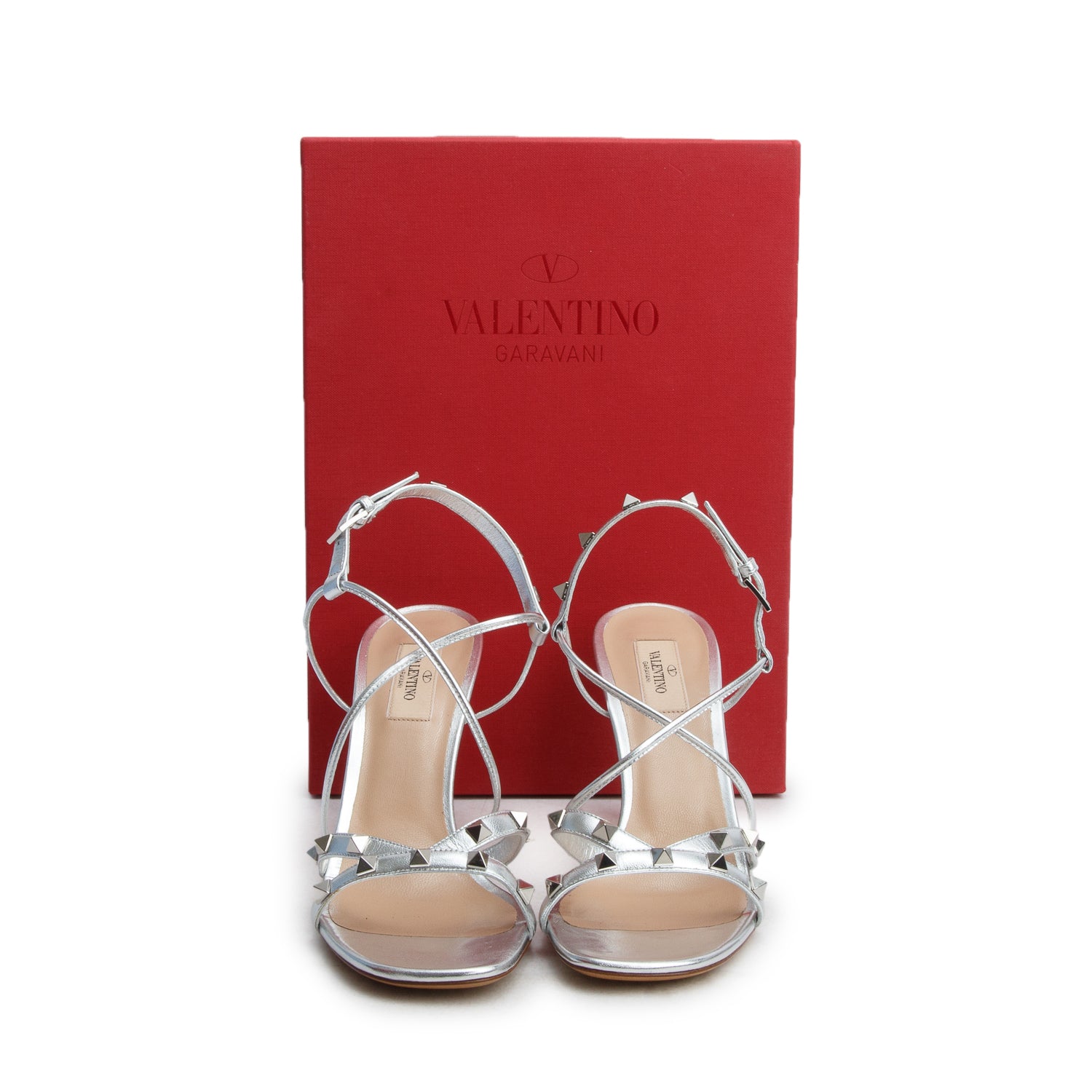 Valentino Silver Leather Rockstud Sandal Pumps, Women's Size 40 w/ Box