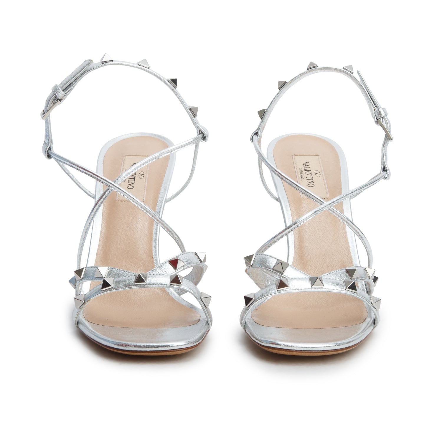 Valentino Silver Leather Rockstud Sandal Pumps, Women's Size 40 w/ Box