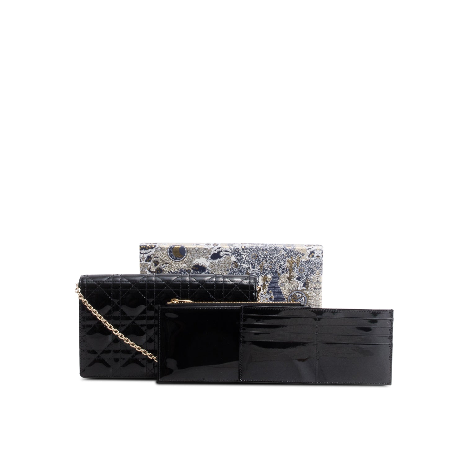 Christian Dior Black Patent Leather Lady Dior Clutch w/ Box, Chain & Insert