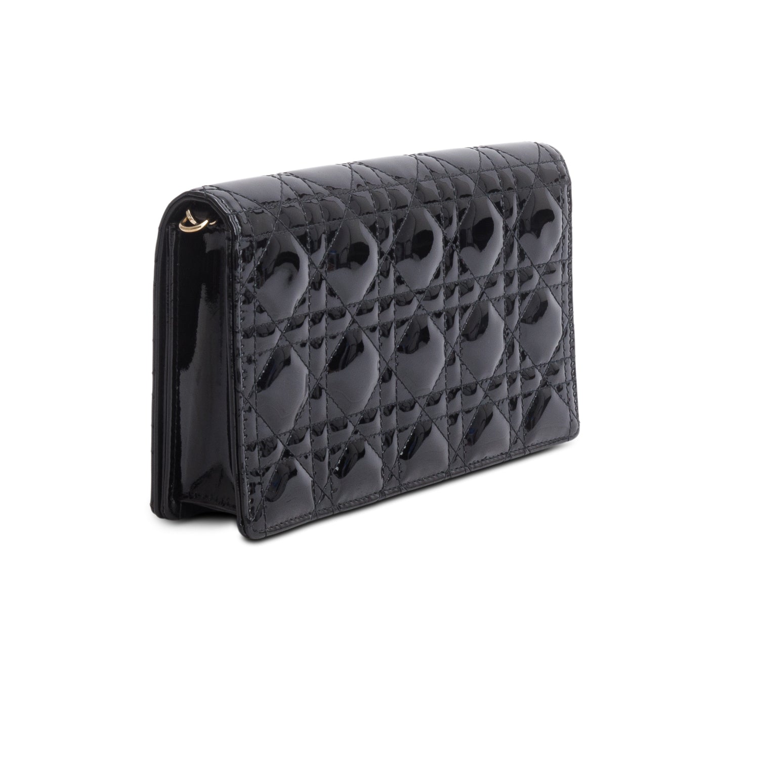 Christian Dior Black Patent Leather Lady Dior Clutch w/ Box, Chain & Insert