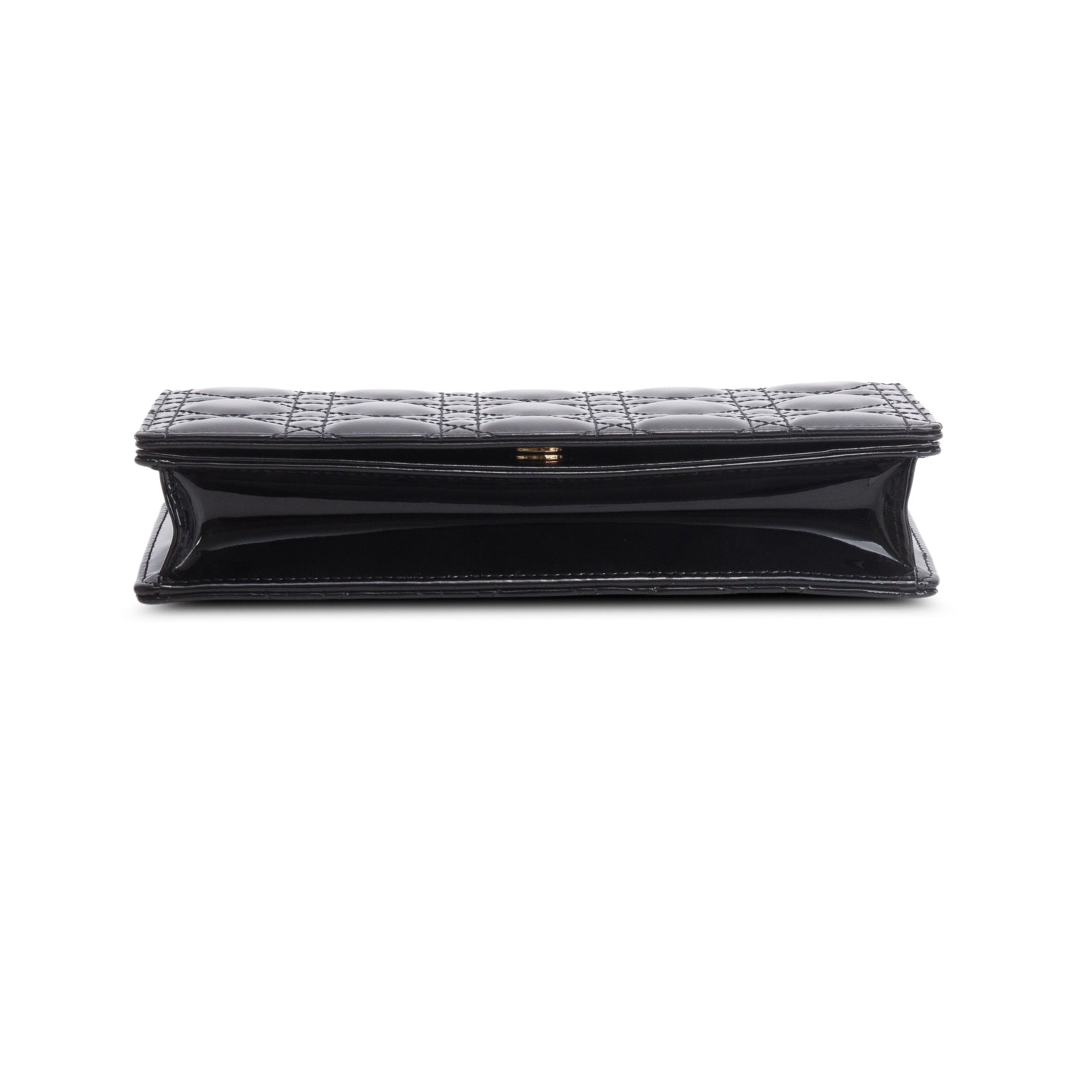 Christian Dior Black Patent Leather Lady Dior Clutch w/ Box, Chain & Insert