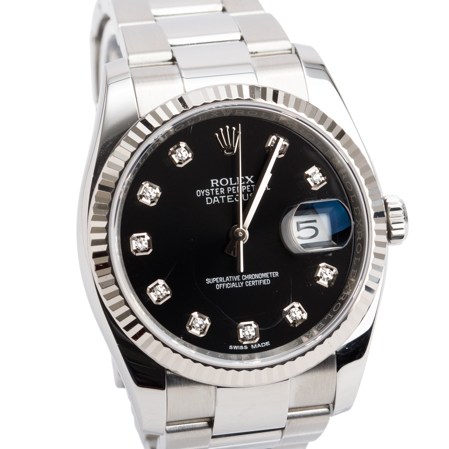 Rolex Stainless Steel Datejust 36 MM Automatic Watch Black Diamond Dial 116234 w/ Box & Papers