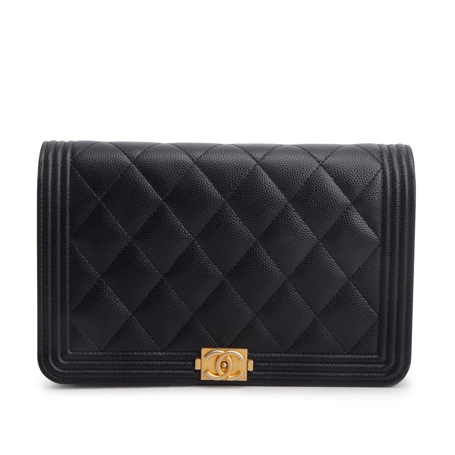 Chanel Black Caviar Leather Boy Wallet on Chain w/ Box & Authenticity Card