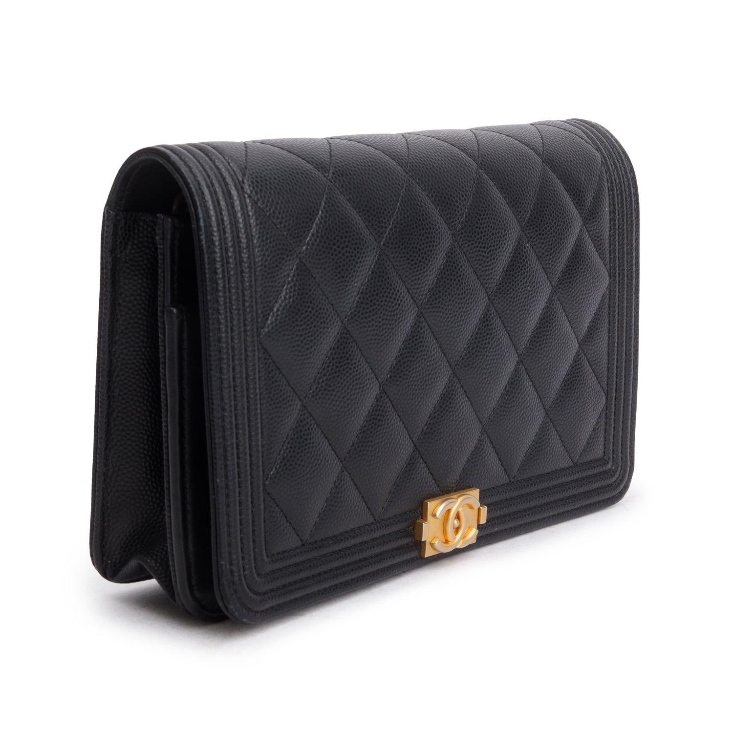 Chanel Black Caviar Leather Boy Wallet on Chain w/ Box & Authenticity Card
