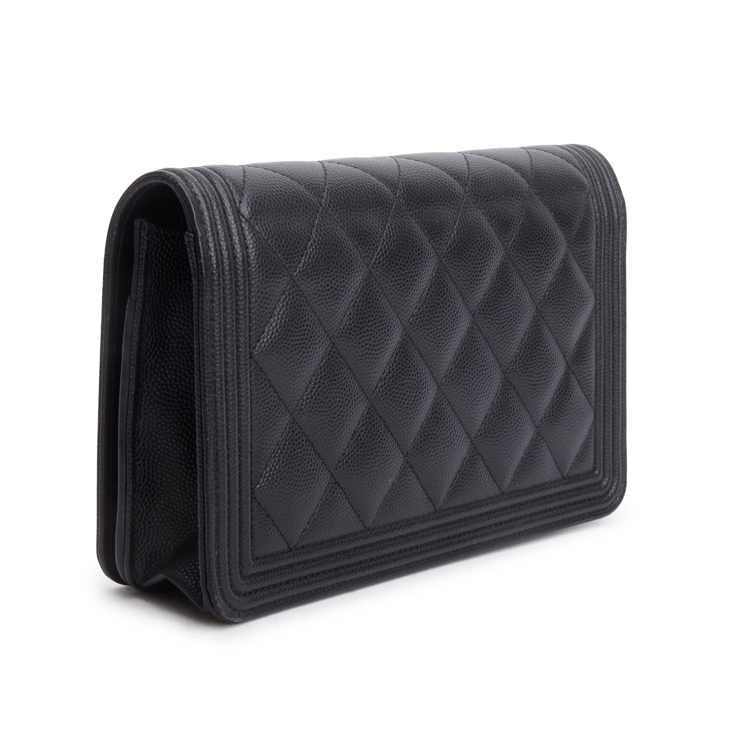 Chanel Black Caviar Leather Boy Wallet on Chain w/ Box & Authenticity Card