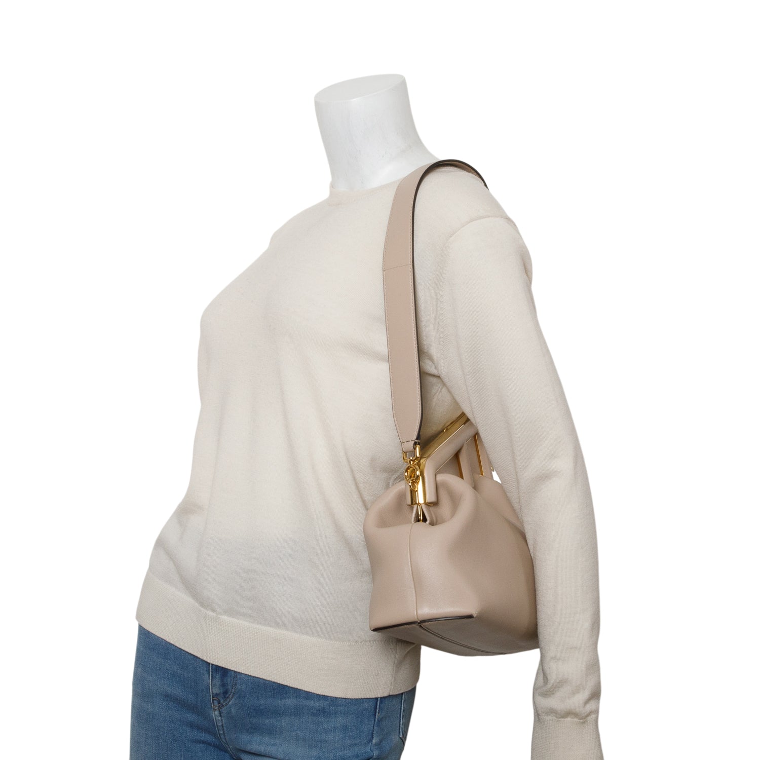 Fendi Beige Shiny Nappa Medium First w/ Strap
