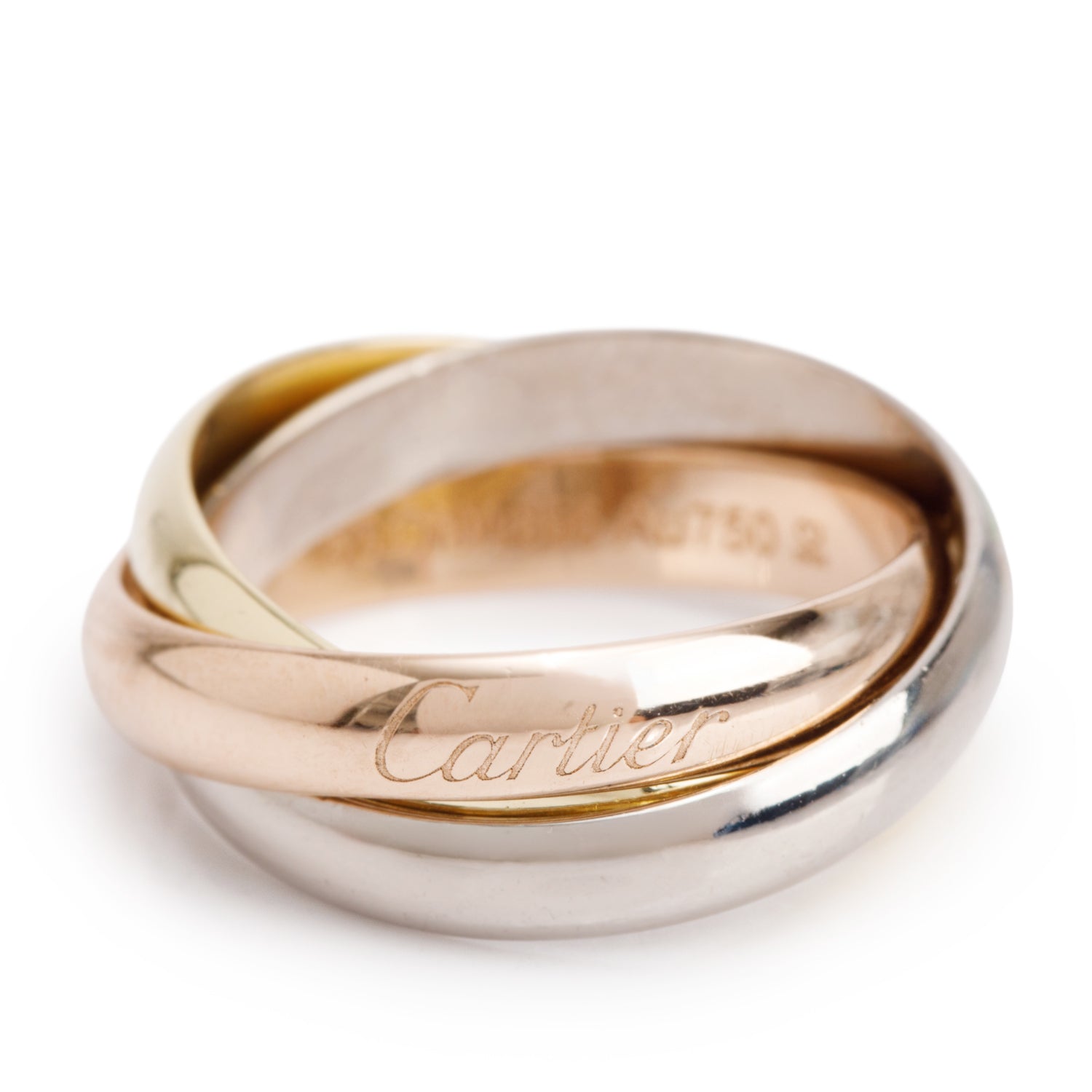 Cartier 18k Tri-Gold Classic Trinity Rolling Ring, Size 53 6.5 w/ Box