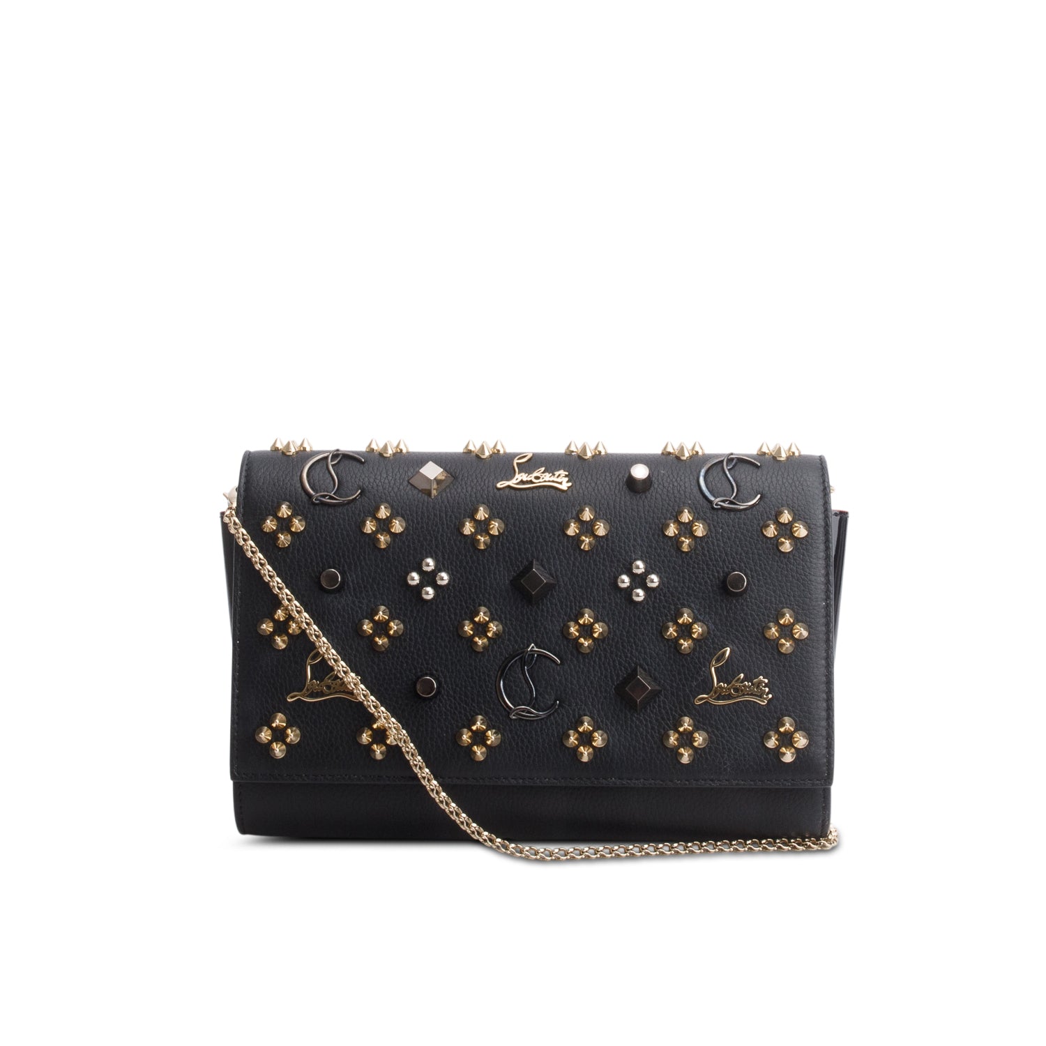 Christian Louboutin Black Calfskin Spikes Loubinthesky Paloma Clutch