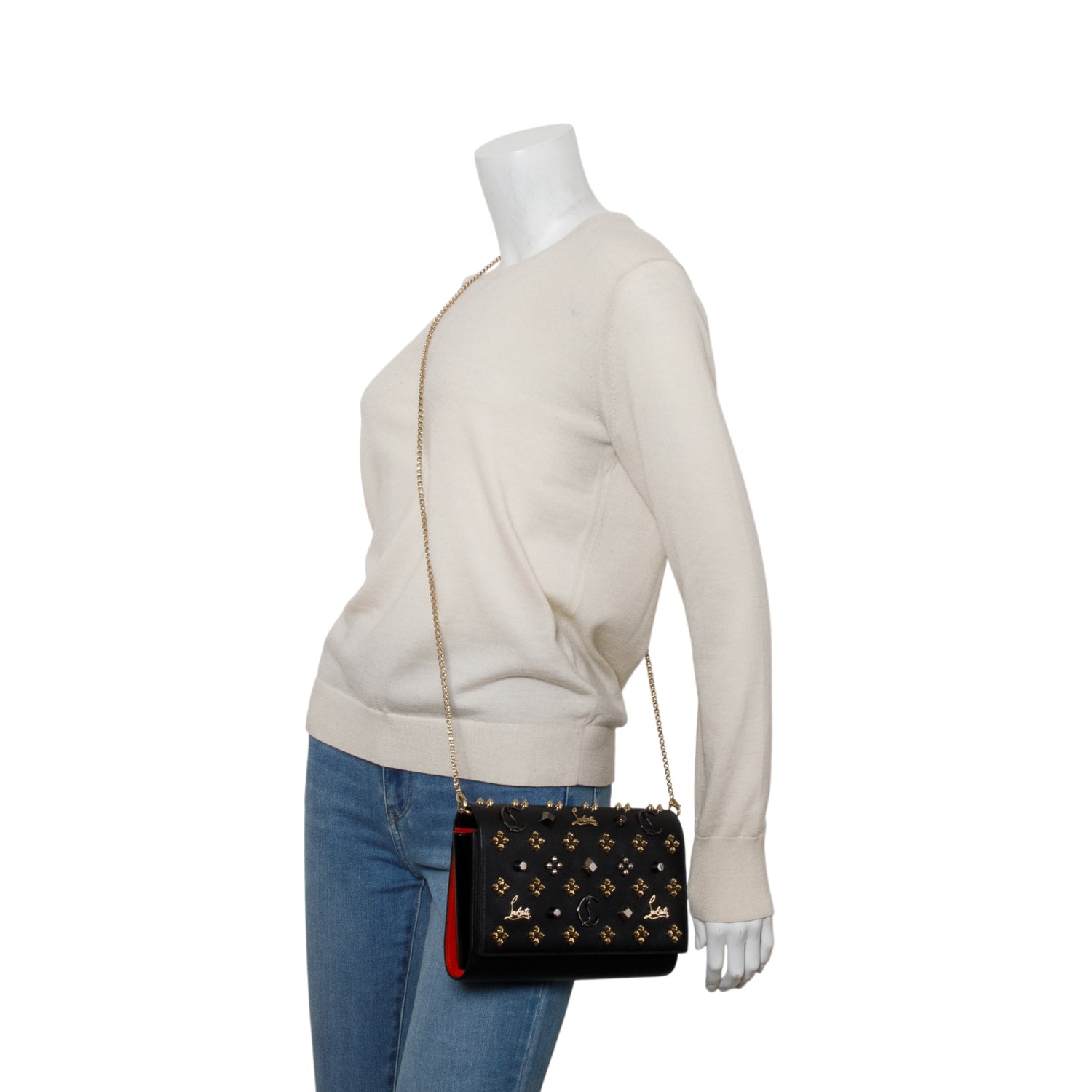 Christian Louboutin Black Calfskin Spikes Loubinthesky Paloma Clutch