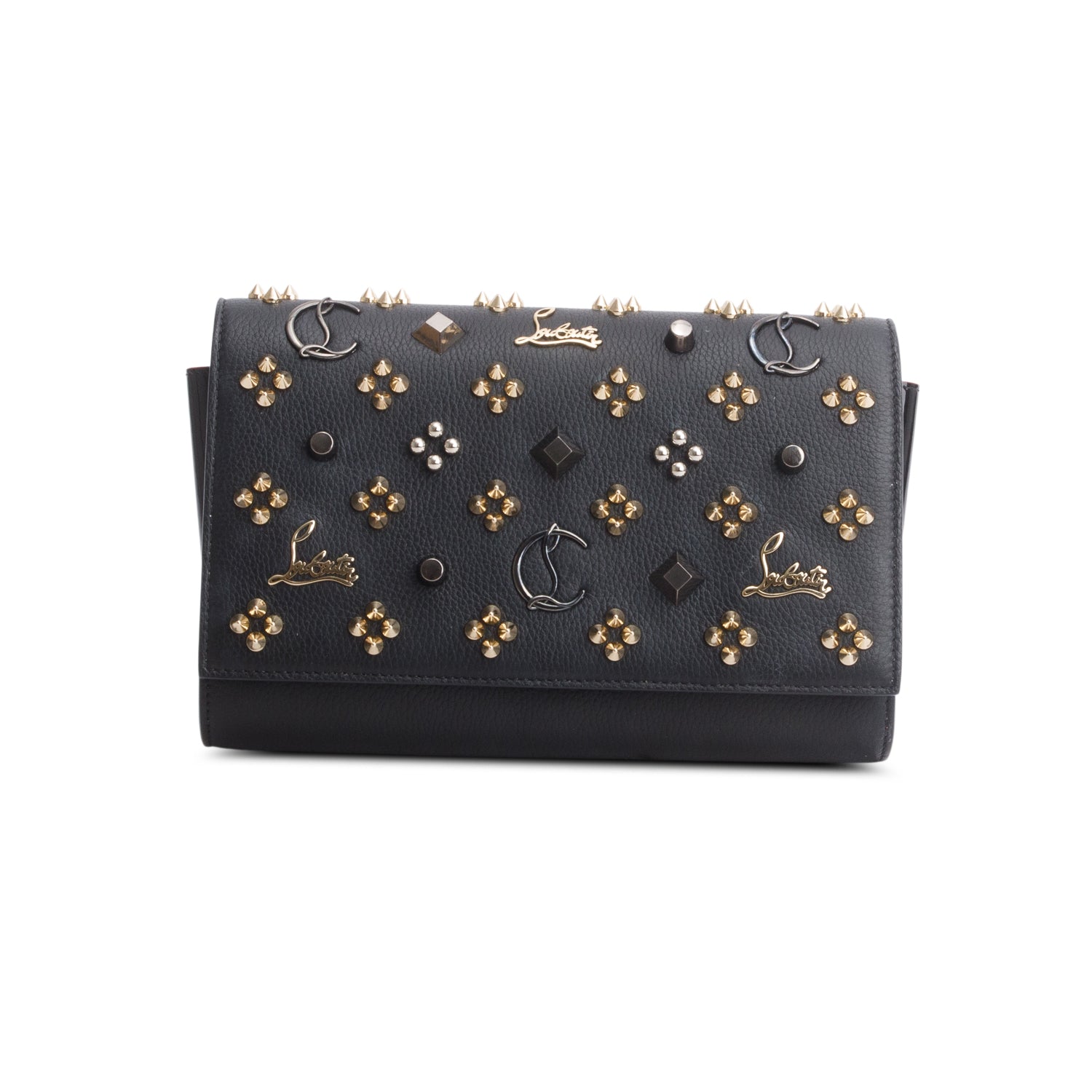 Christian Louboutin Black Calfskin Spikes Loubinthesky Paloma Clutch
