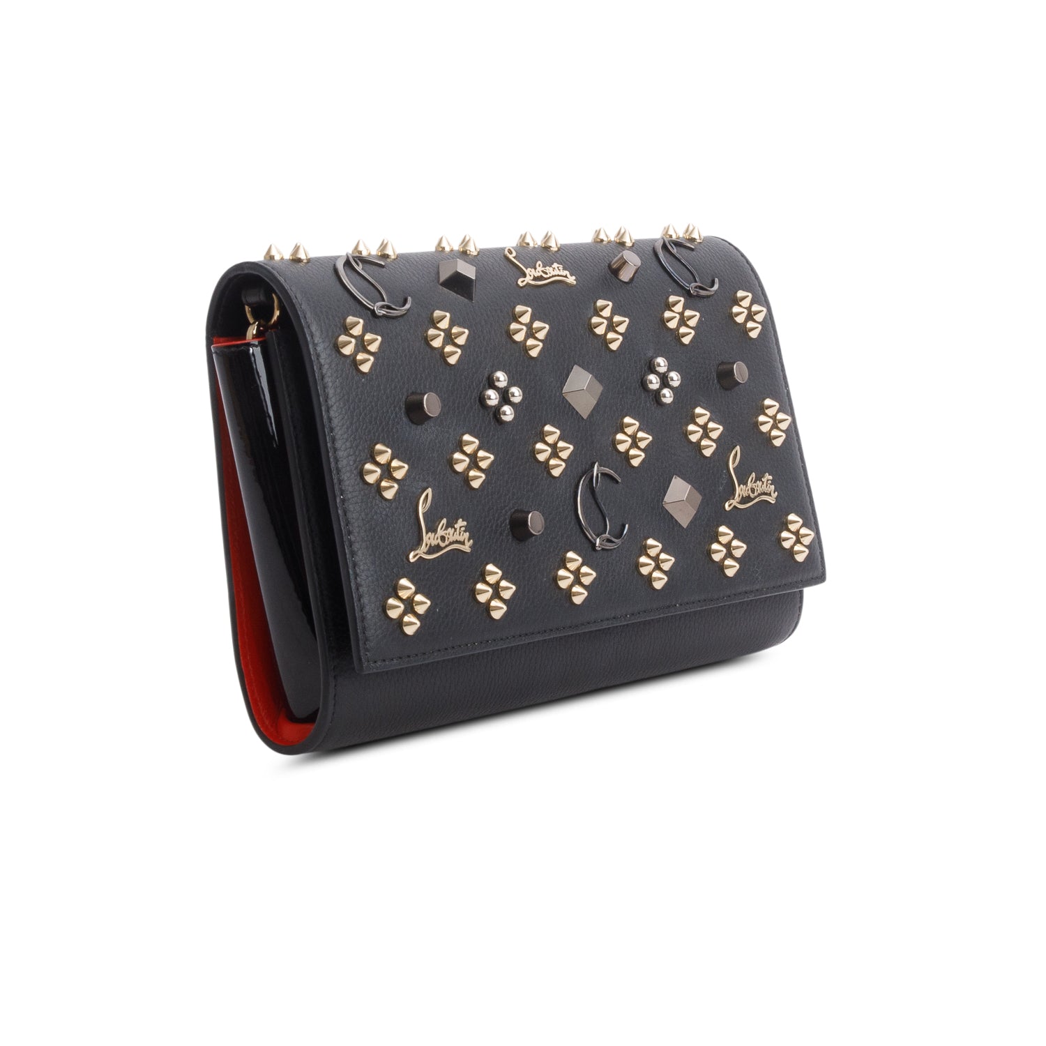 Christian Louboutin Black Calfskin Spikes Loubinthesky Paloma Clutch