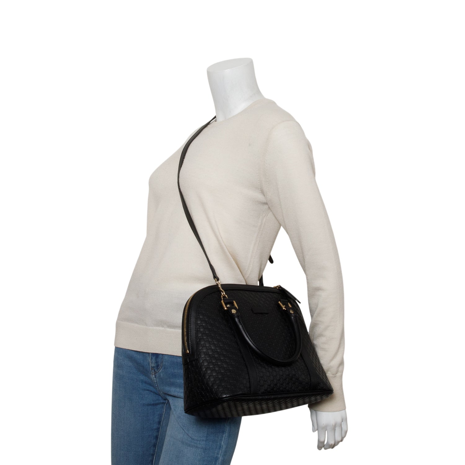 Gucci Black Soft Micro Signature Dome Satchel w/ Strap