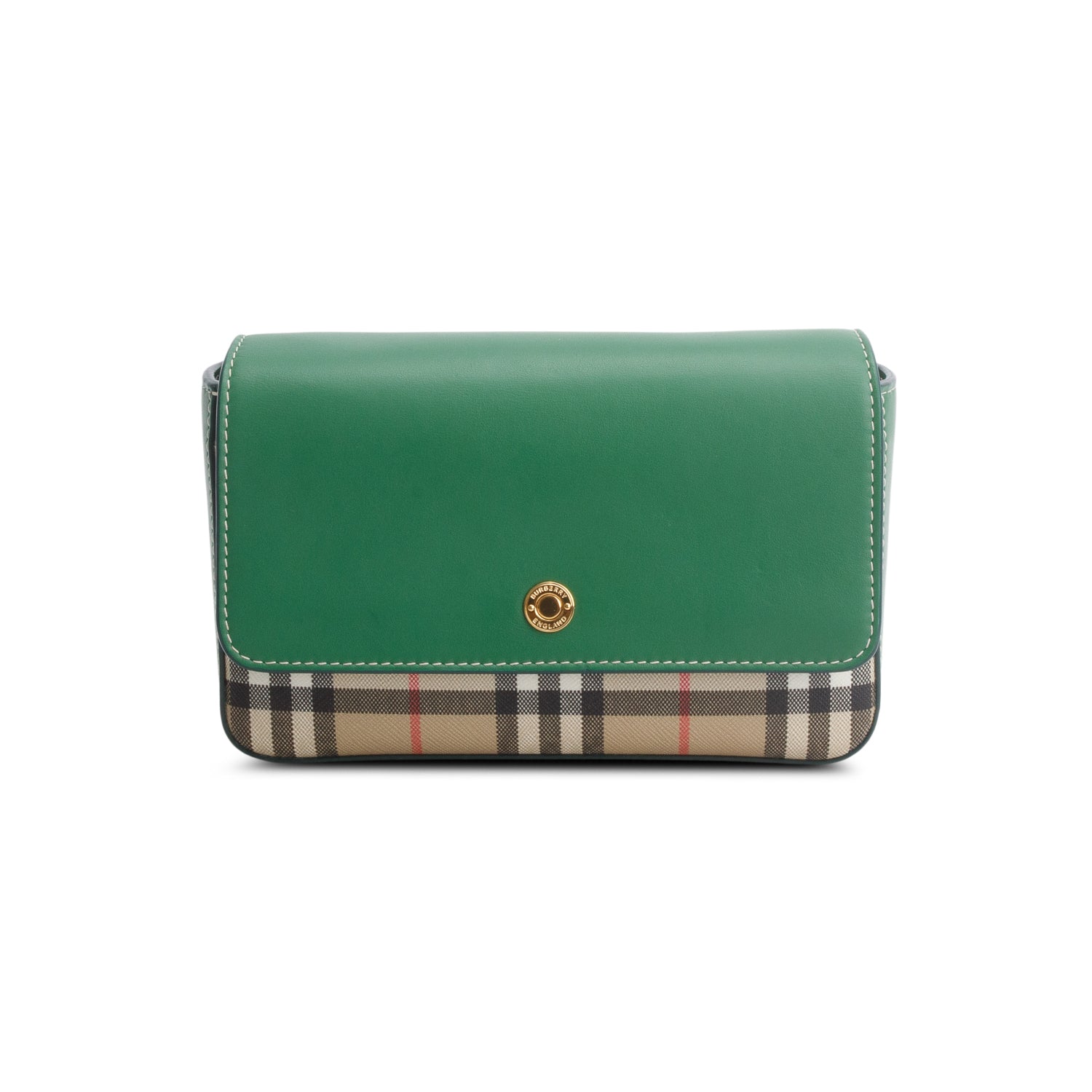 Burberry Green Calfskin Vintage Check New Hampshire Bag
