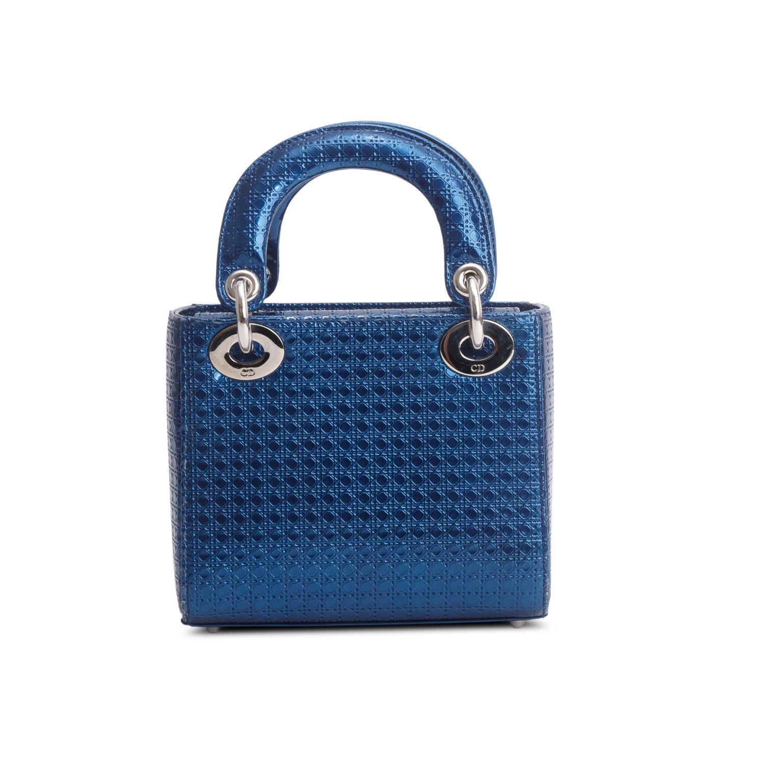 Christian Dior Blue Metallic Patent Micro-Cannage Mini Lady Dior