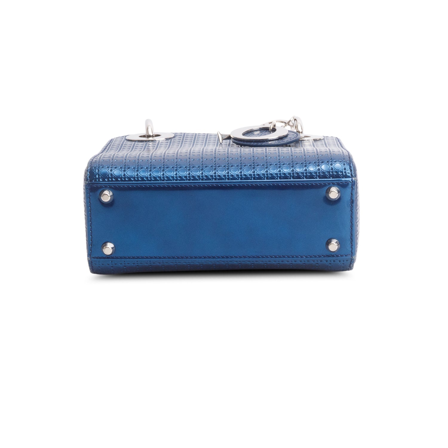Christian Dior Blue Metallic Patent Micro-Cannage Mini Lady Dior
