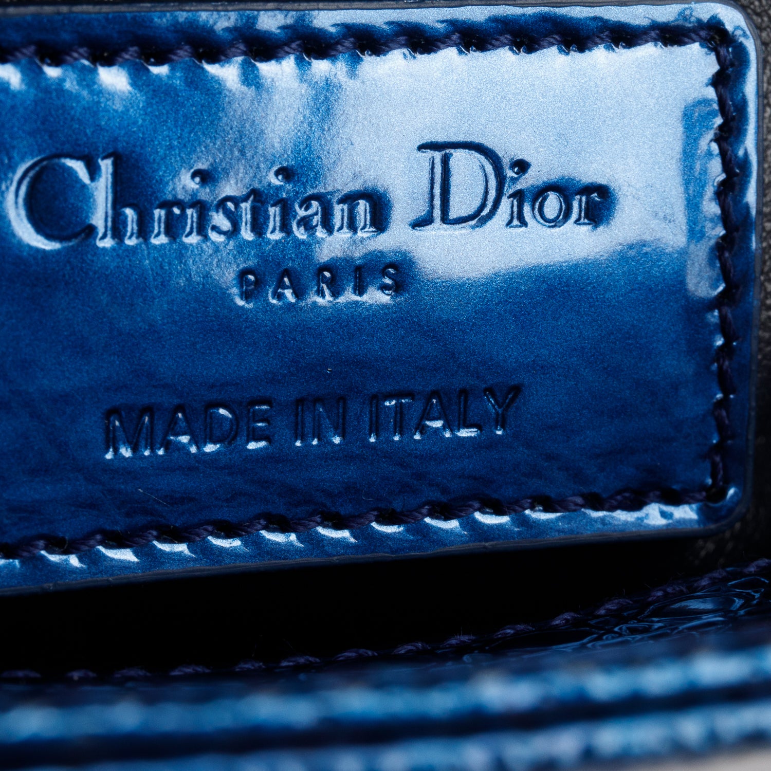 Christian Dior Blue Metallic Patent Micro-Cannage Mini Lady Dior