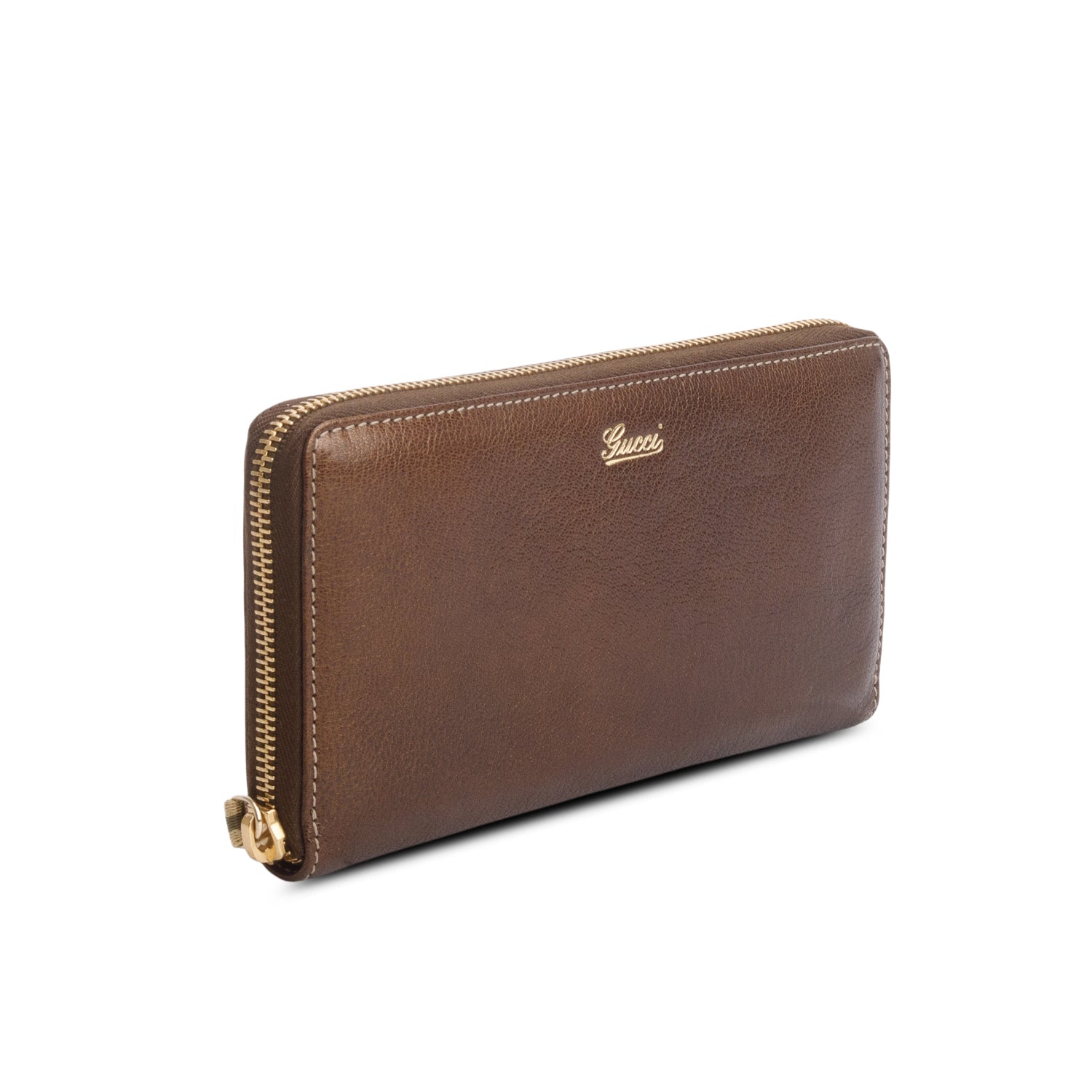 Gucci Brown Calfskin Zip Around Capri Wallet w/ Box