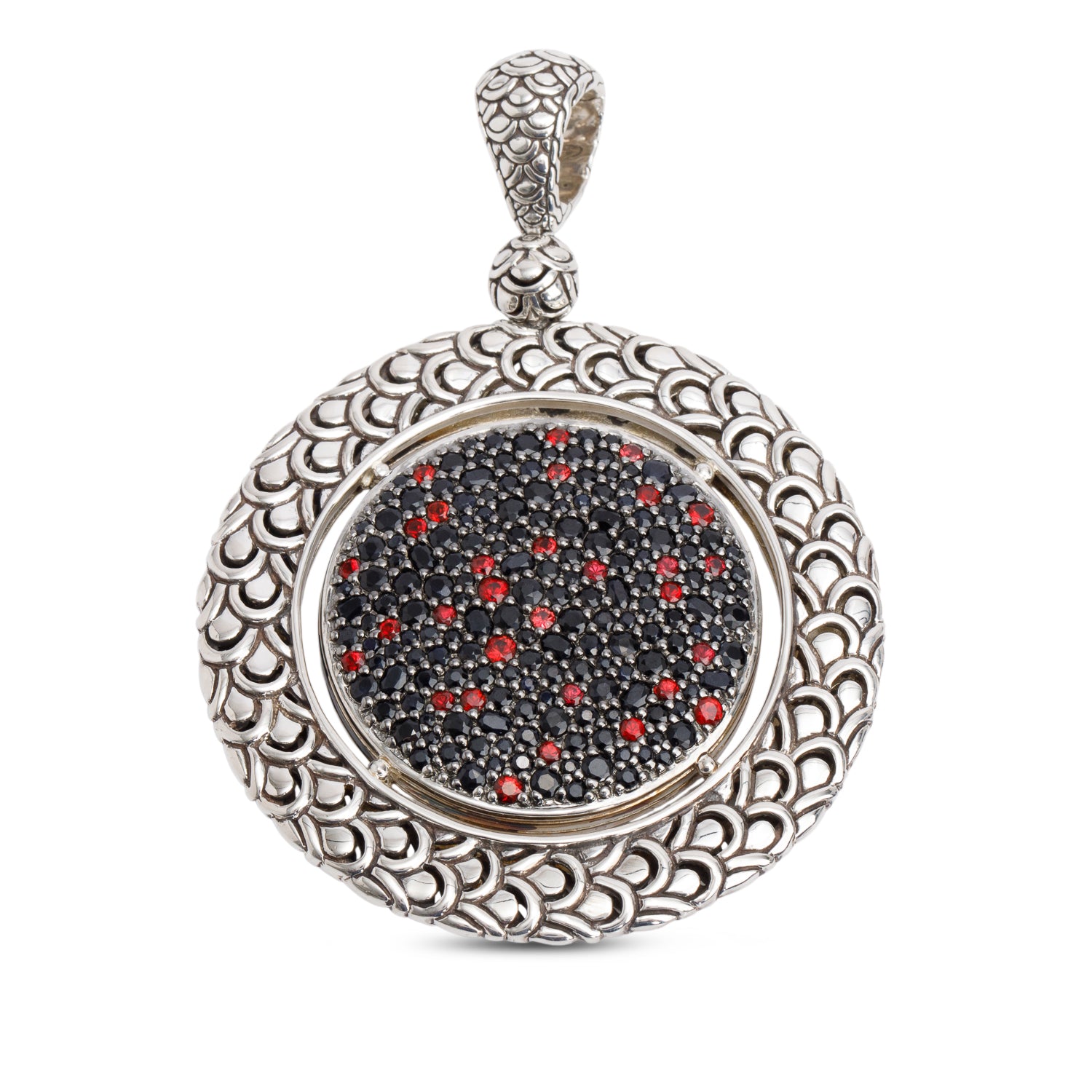 John Hardy Sterling Silver Black Sapphire & Garnet Large Enhancer Pendant