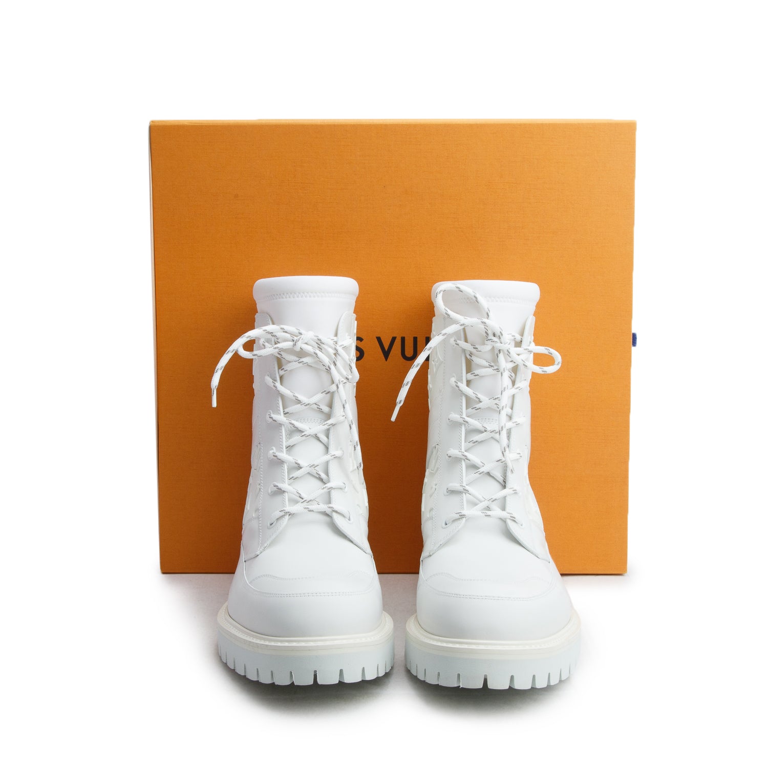 Louis Vuitton White Monogram Landscape Combat Boots, Men's Size 10 w/ Box