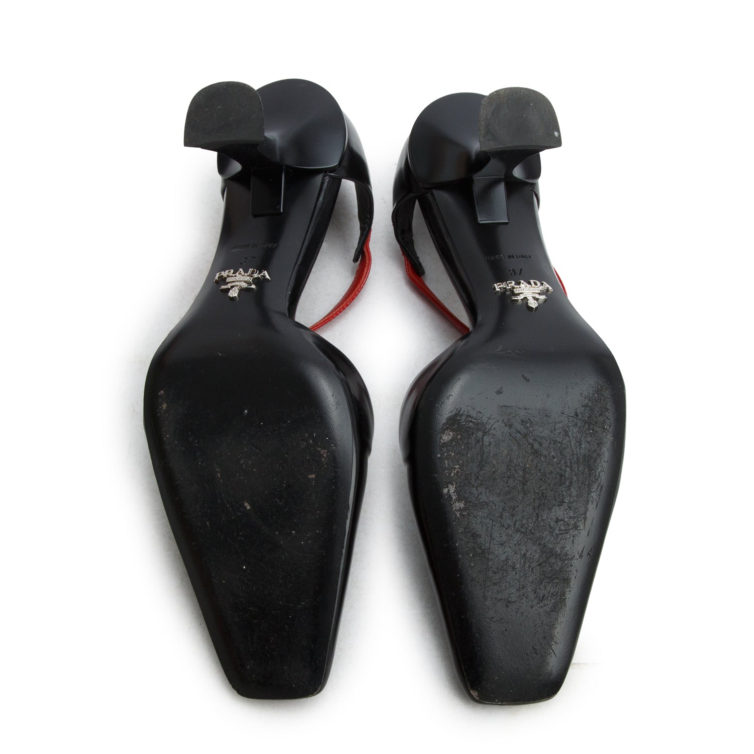 Prada Black/Red Spazzolato Leather Mary Jane Pumps, Women's Size 37