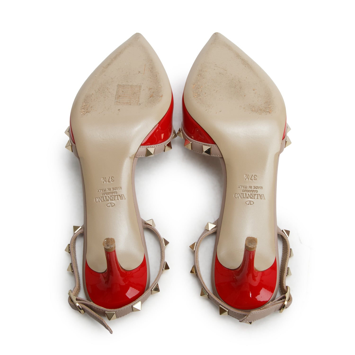 Valentino Red Patent Leather Rockstud Slingback Pumps, Women's Size 37.5