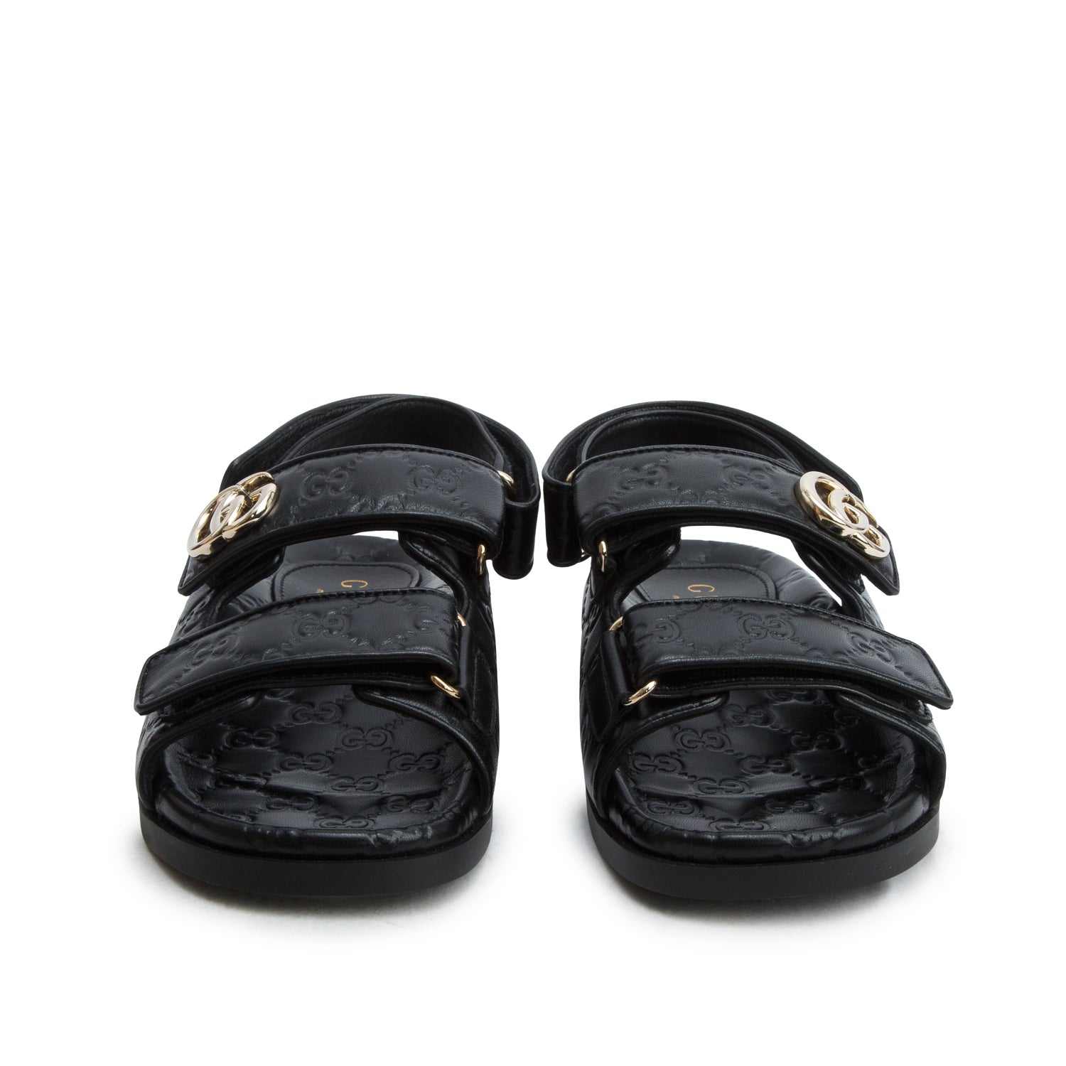 Gucci Black Signature Embossed Sandals, Women's Size 37 w/ Box
