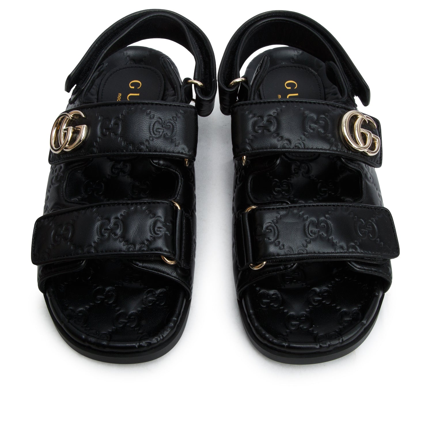Gucci Black Signature Embossed Sandals, Women's Size 37 w/ Box