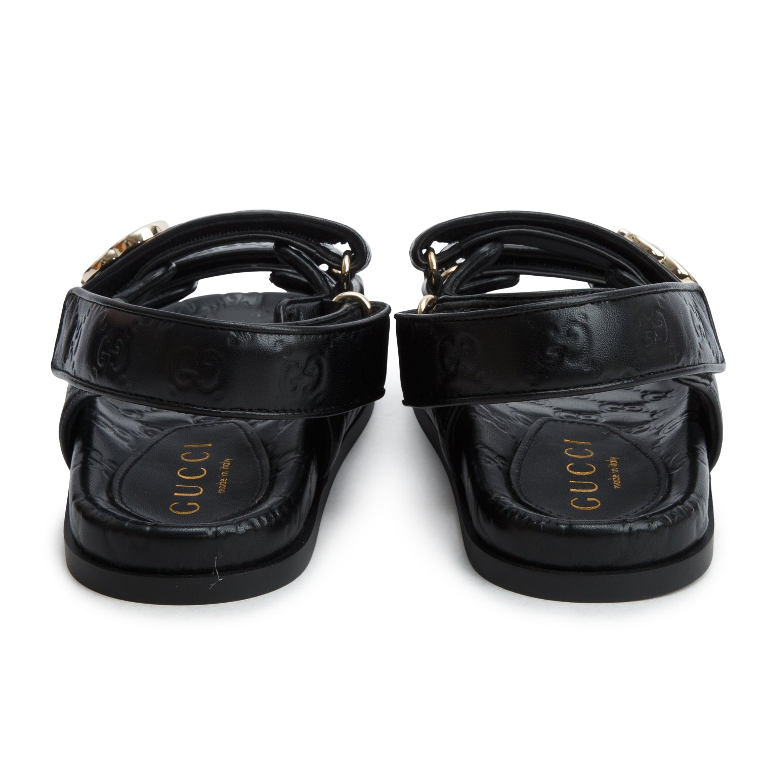 Gucci Black Signature Embossed Sandals, Women's Size 37 w/ Box