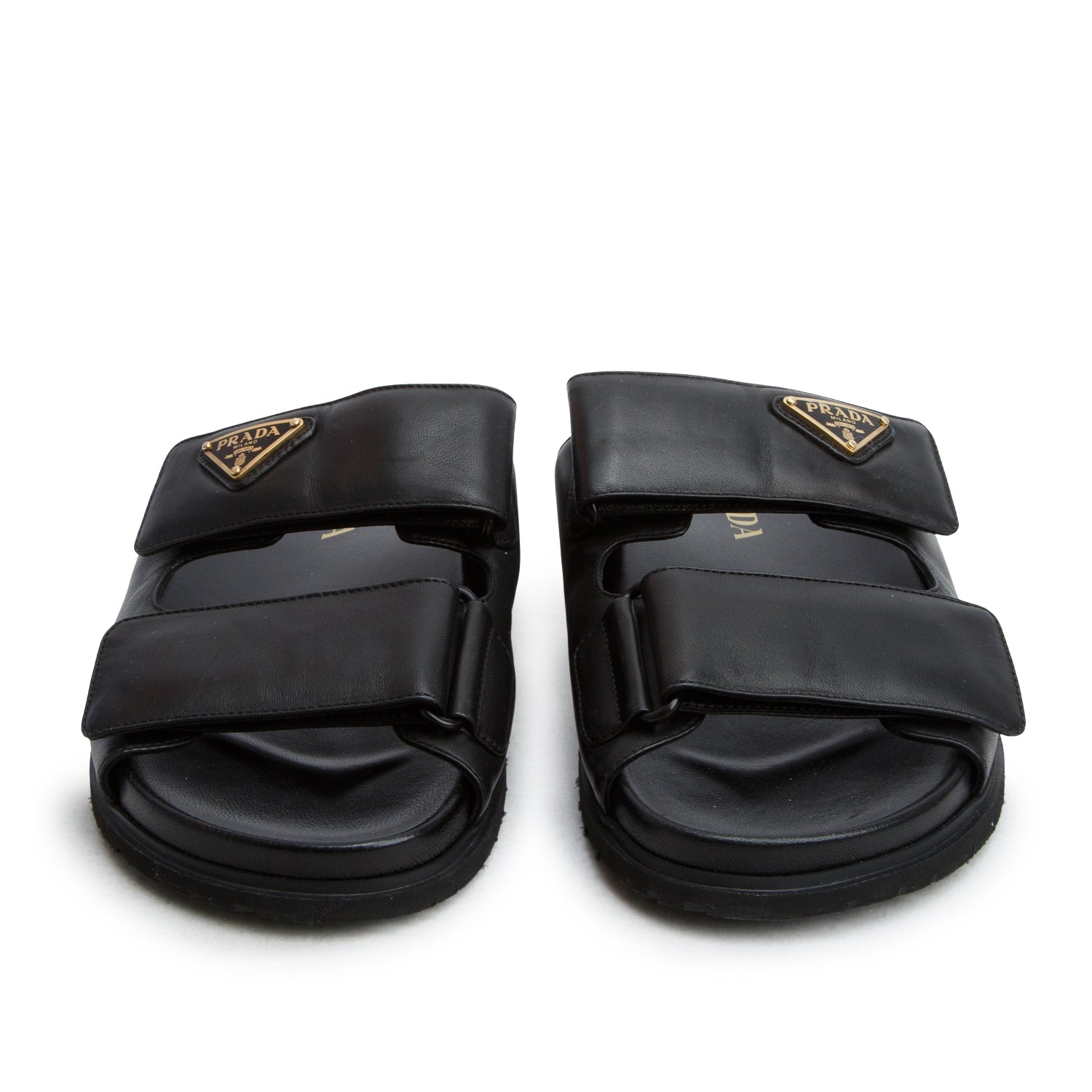 Prada Black Leather Strap Slides, Women's Size 36