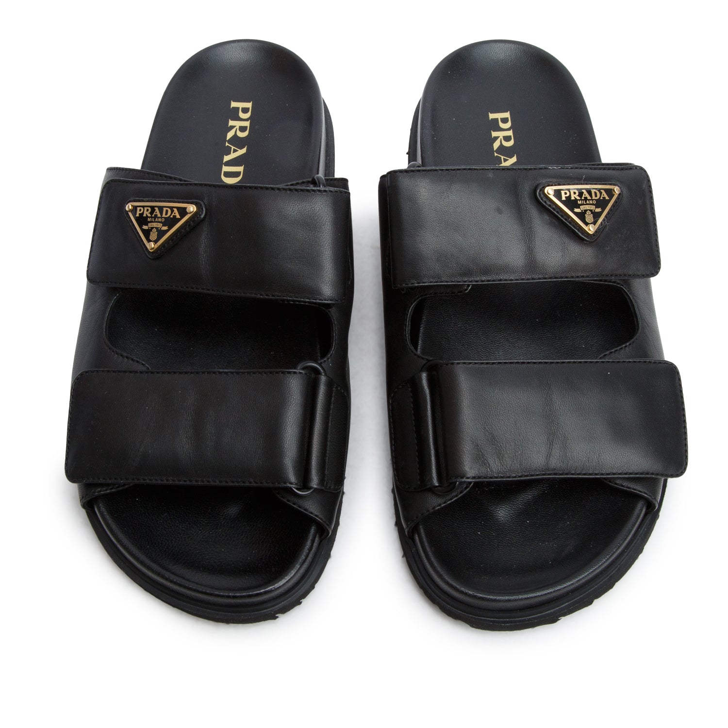 Prada Black Leather Strap Slides, Women's Size 36