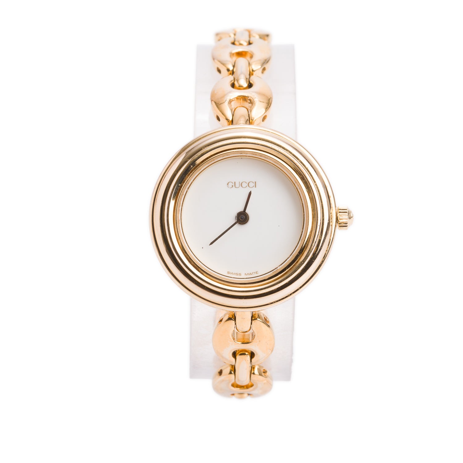 Gucci Gold Plated Stainless Steel 1100 Series 26 MM Watch White Dial w/ Box & 6 Multicolour Bezels
