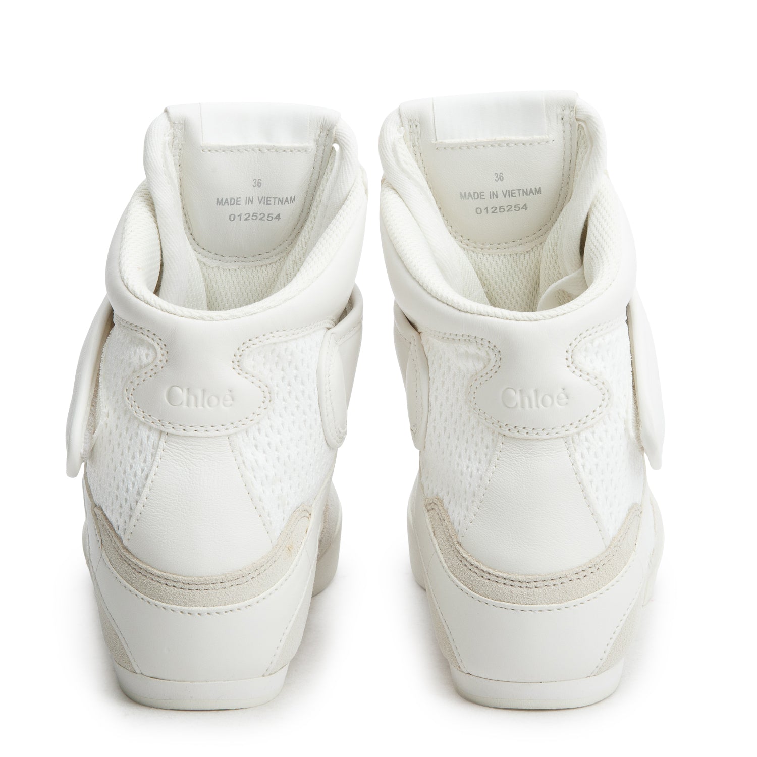 Chloe White Leather/Canvas Wedge High Top Sneakers, Size 36 w/ Box