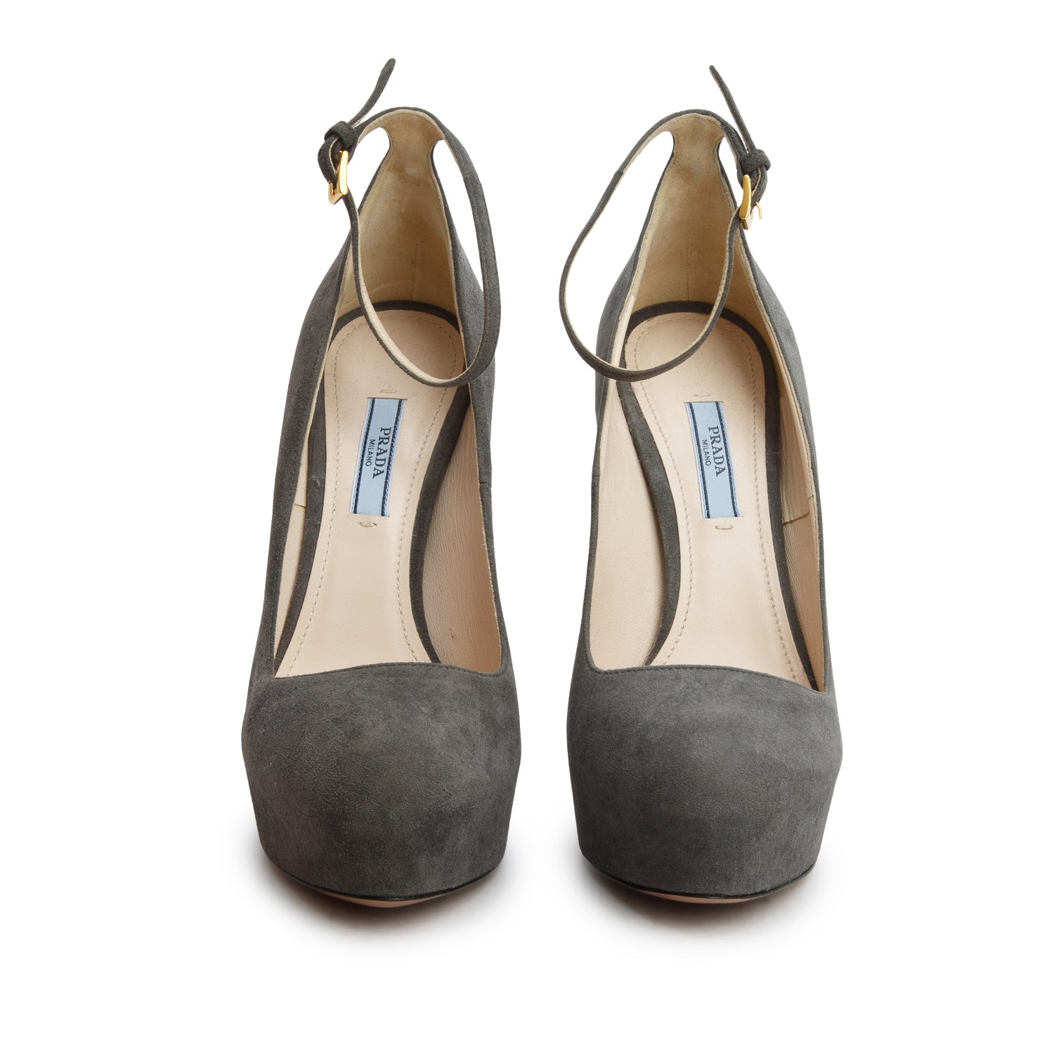 Prada Grey Suede Platform Pumps, Size 39 w/ Box