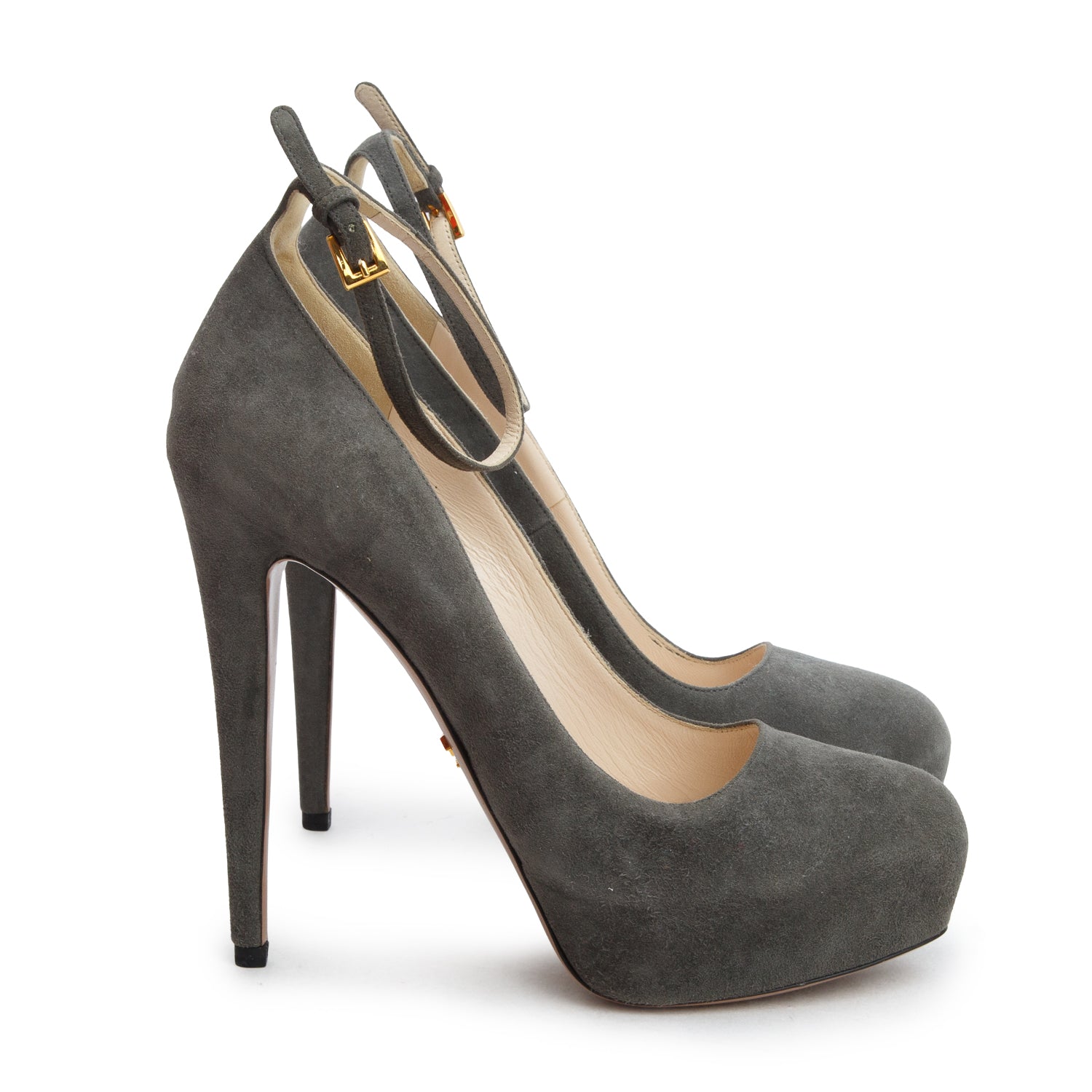 Prada Grey Suede Platform Pumps, Size 39 w/ Box