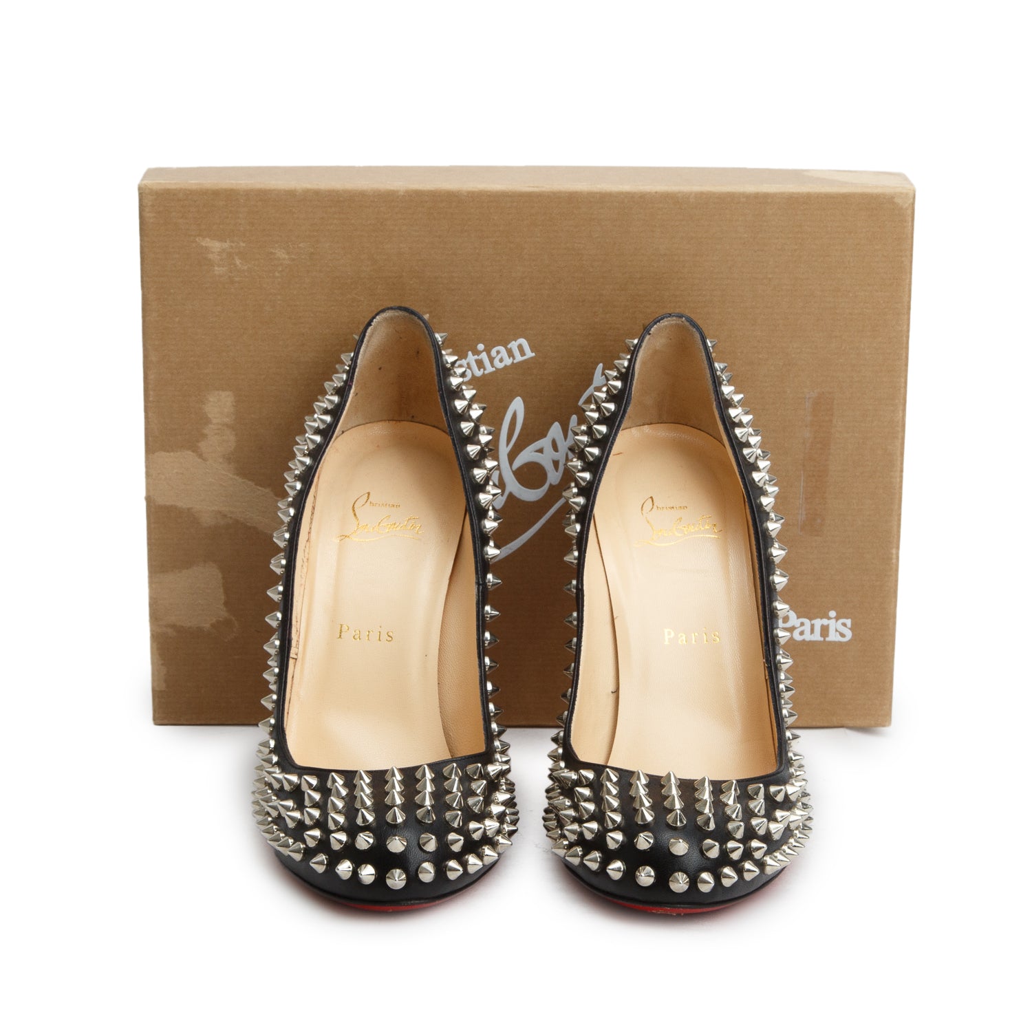 Christian Louboutin Black Leather Fifi Spikes 100 Pumps, Size 40 w/ Box