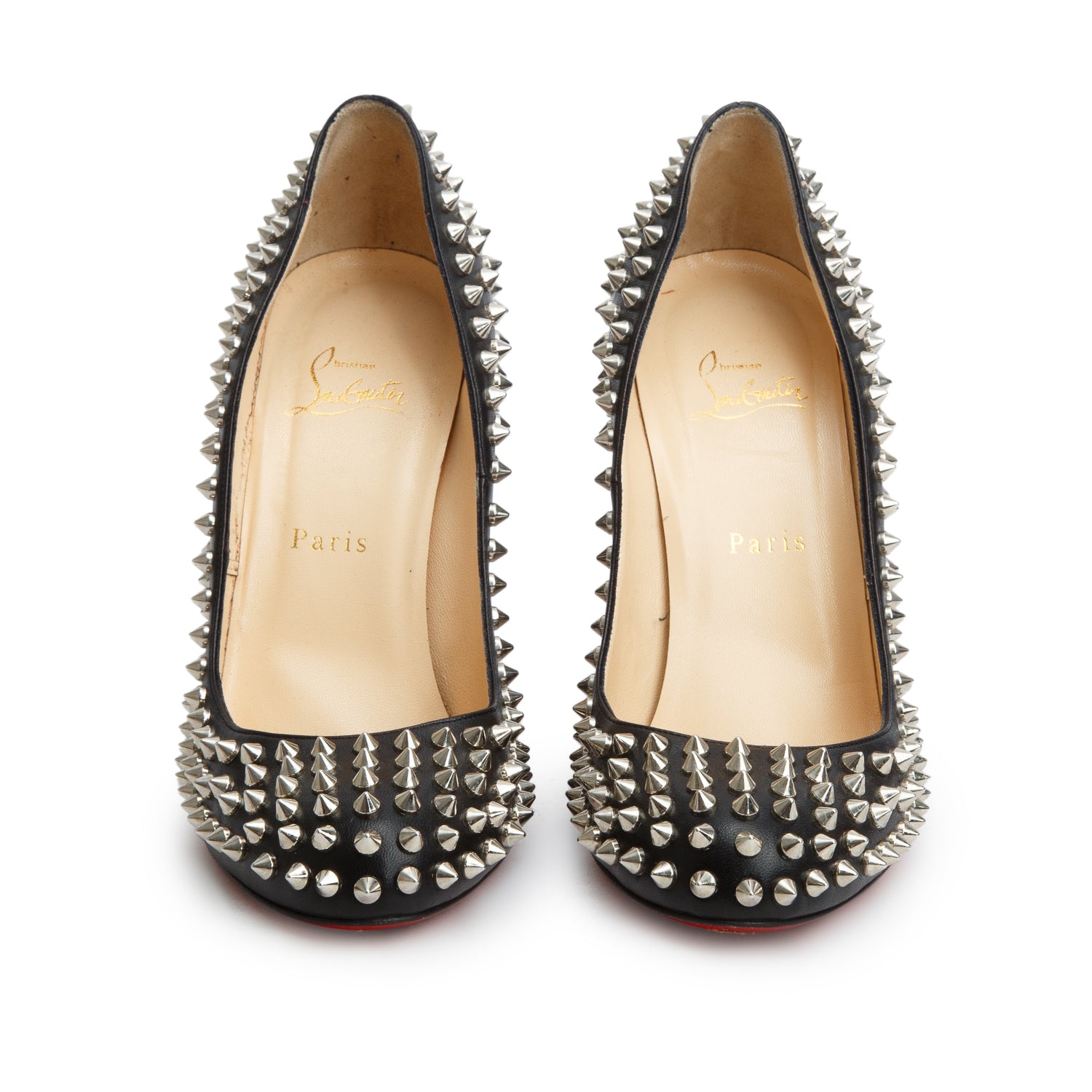 Christian Louboutin Black Leather Fifi Spikes 100 Pumps, Size 40 w/ Box