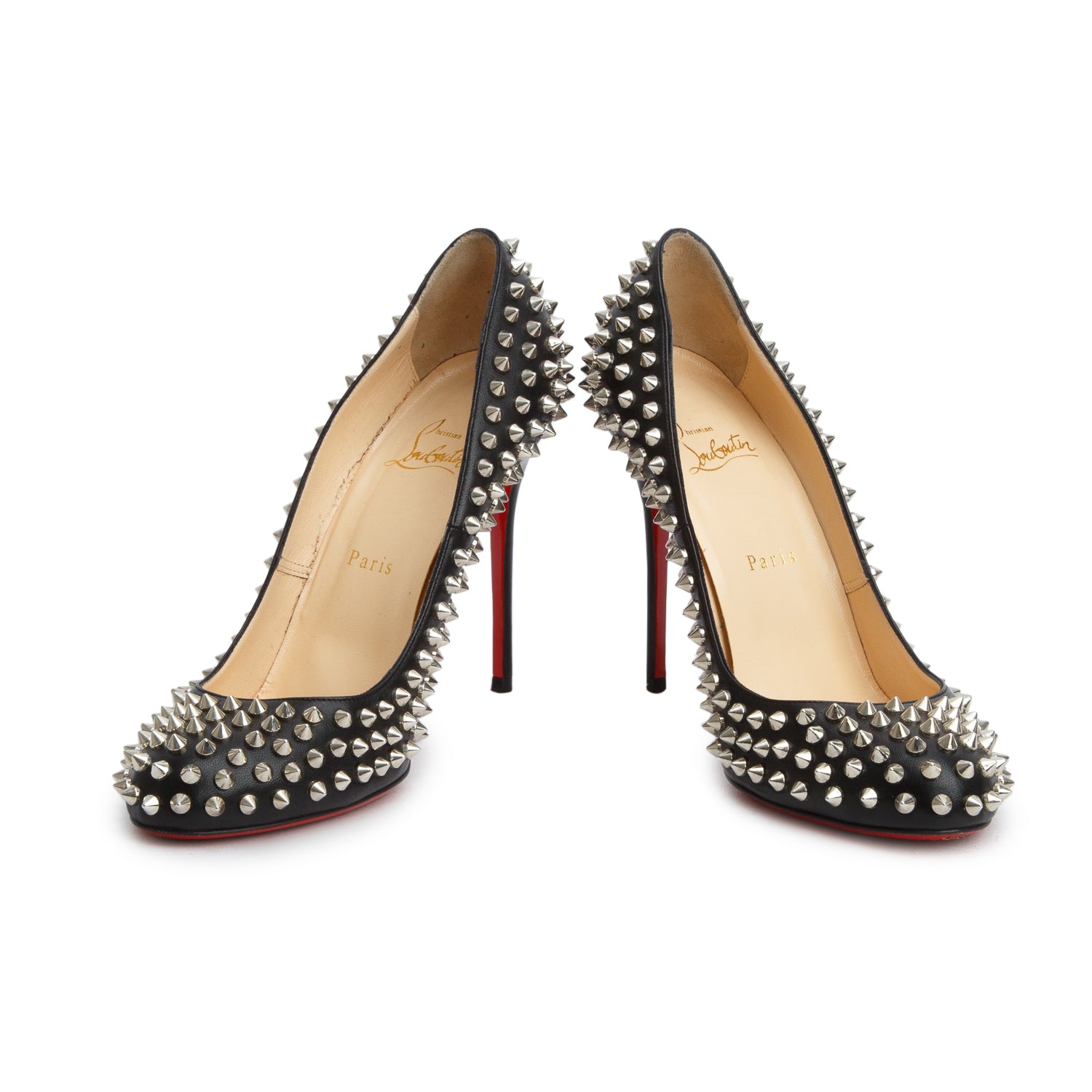 Christian Louboutin Black Leather Fifi Spikes 100 Pumps, Size 40 w/ Box