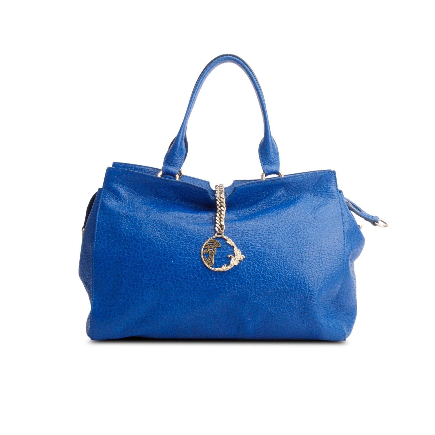 Versace Blue Vitello Leather Stampa Bufalo Bag w/ Strap